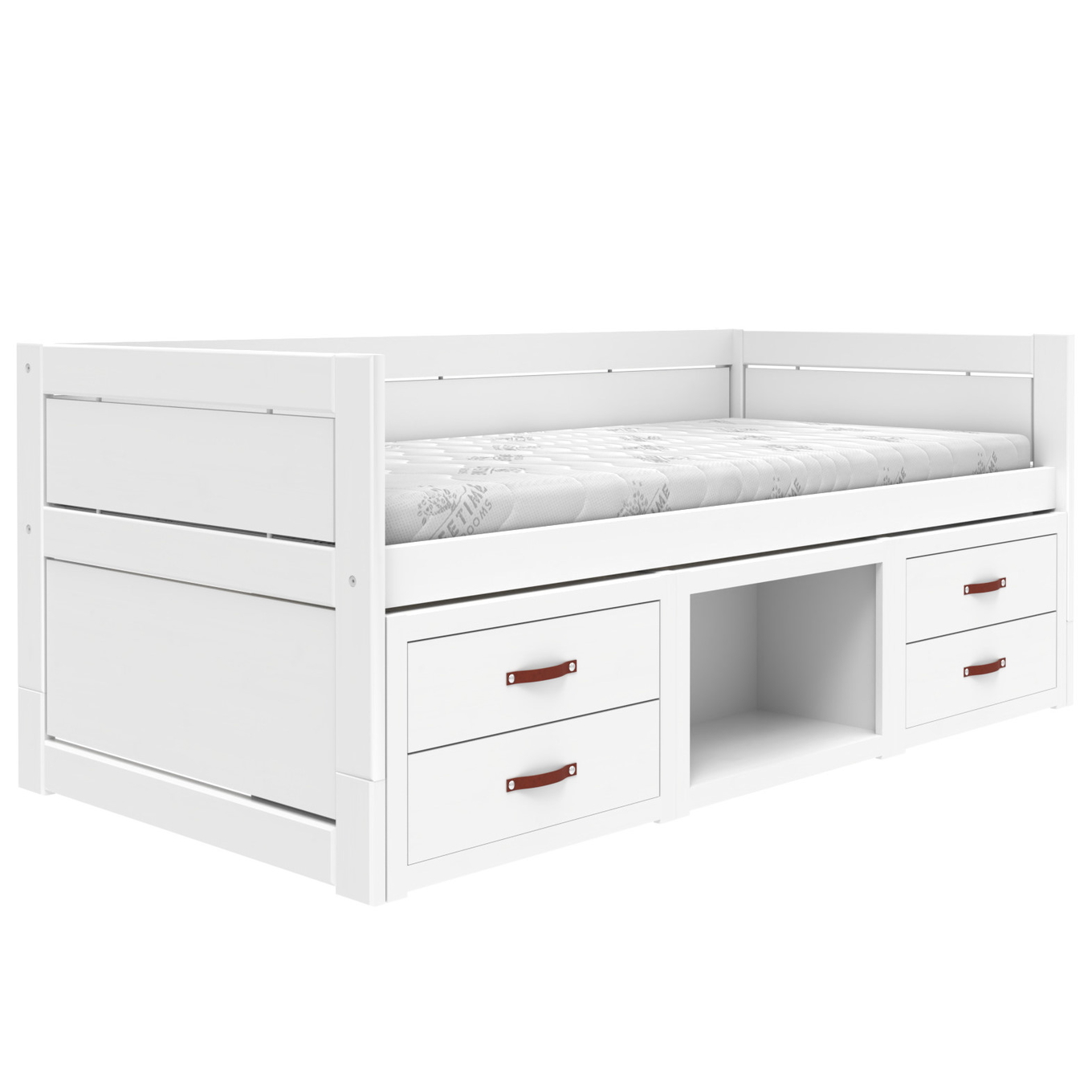 Kojenbett mit Regal und Schubladen Deluxe Lattenrost, Weiss