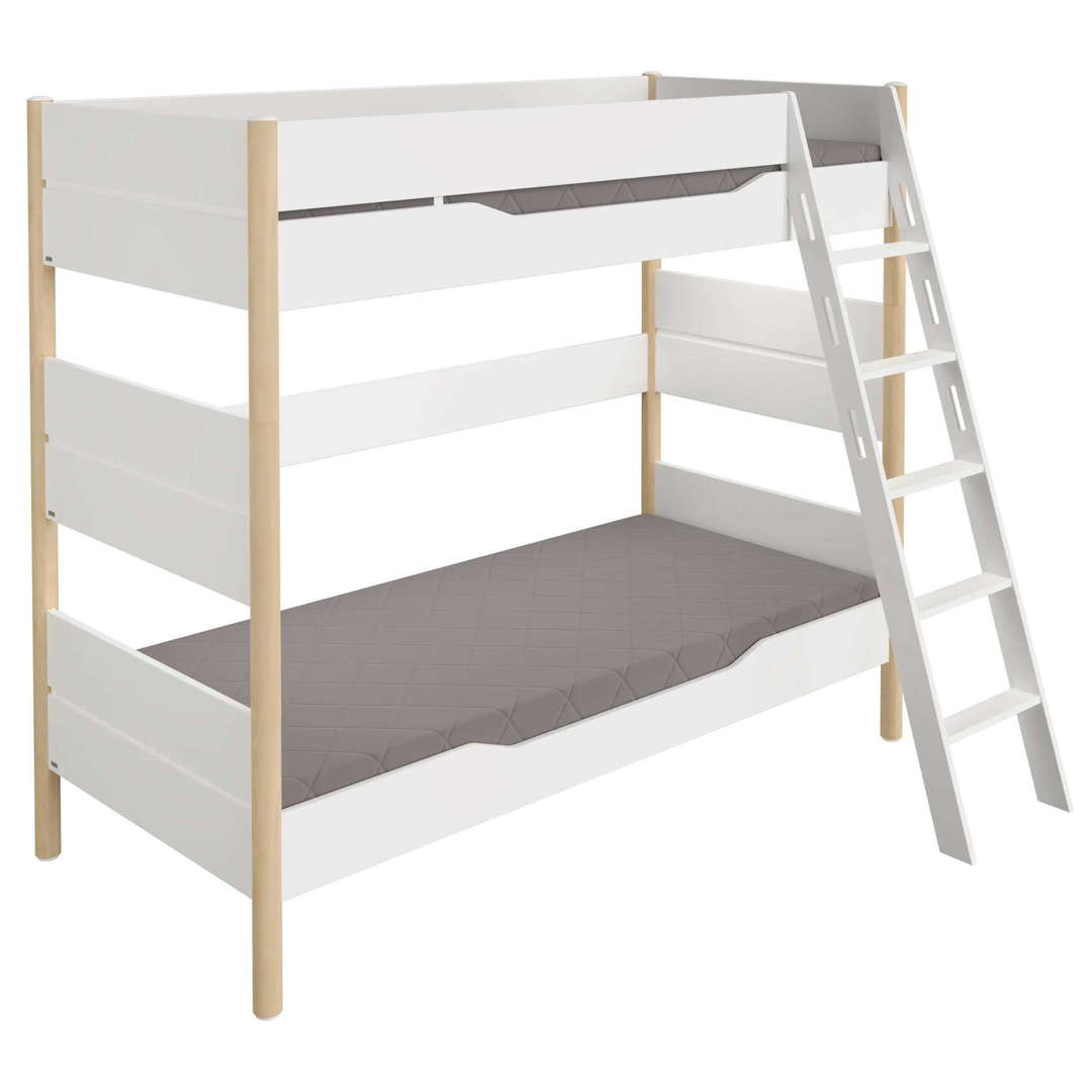 Hohes Etagenbett Ylvie mit Schrägleiter, Birke, 90 x 200 cm