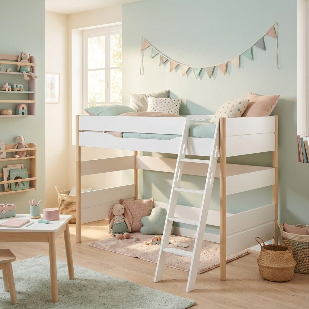 Mittelhohes Bett Ylvie Birke, mit Schrägleiter, 90 x 200 cm 4