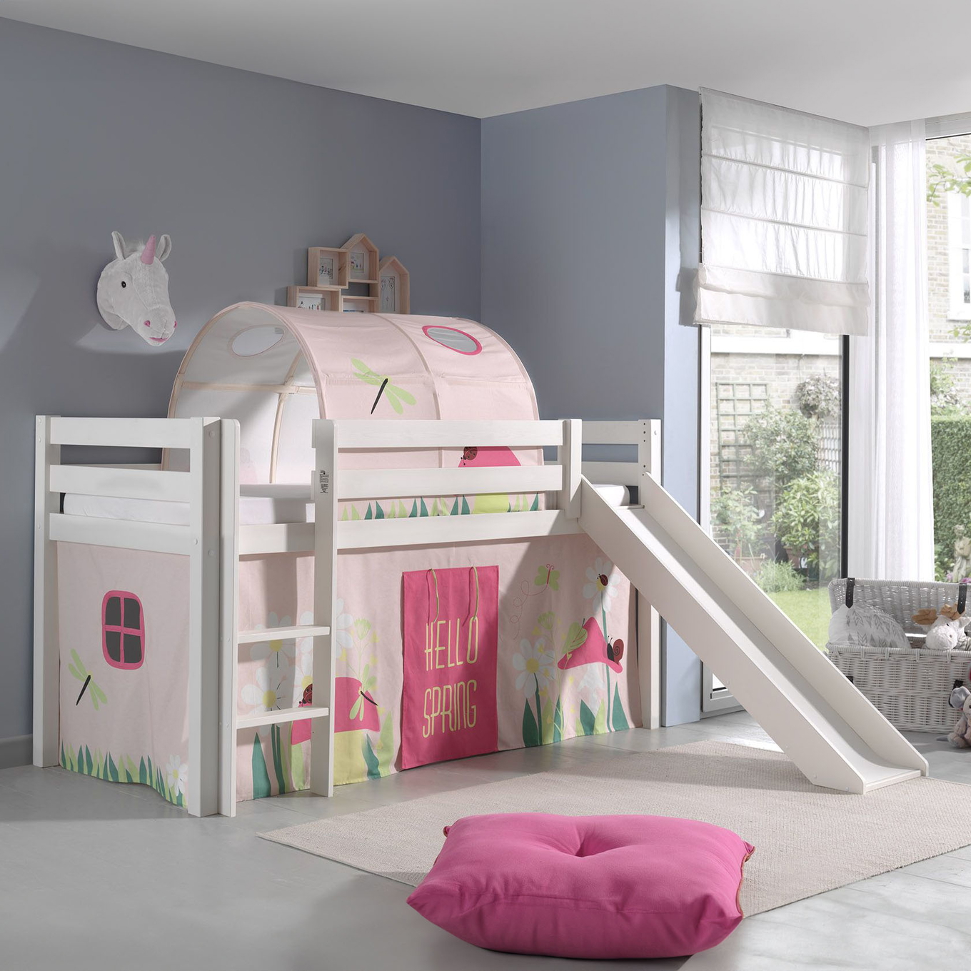 Halbhohes Bett Pino Spring mit Rutsche Weiss, mit Spielvorhang und Höhle #2