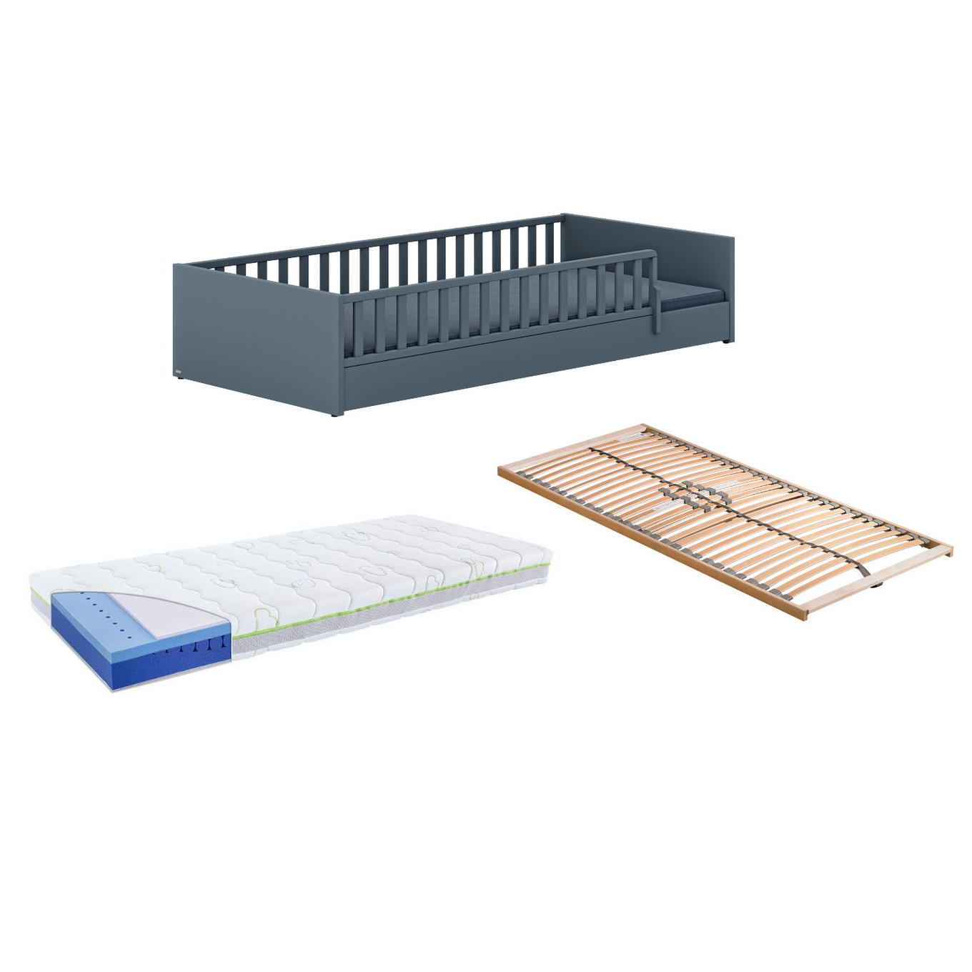 Bett Little Flo Premium Set Blau, 90 x 200 cm