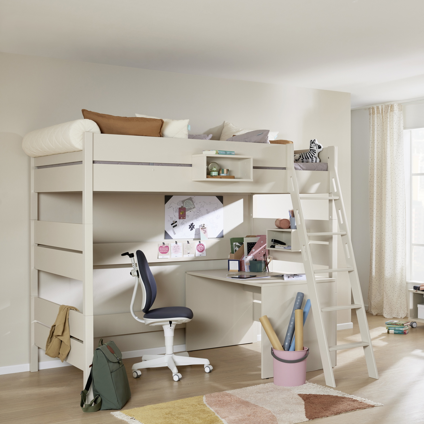 Hochbett Tiago Beige, mit Schrägleiter, 90 x 200 cm #2