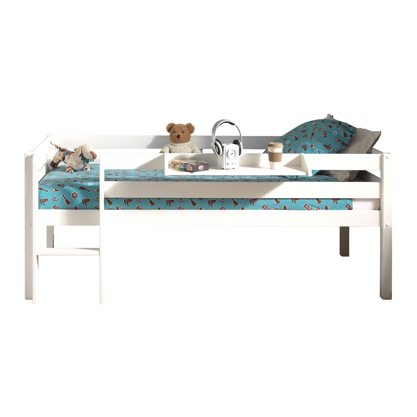 Bett Pino mit Leiter inkl. Hängeablage Weiss