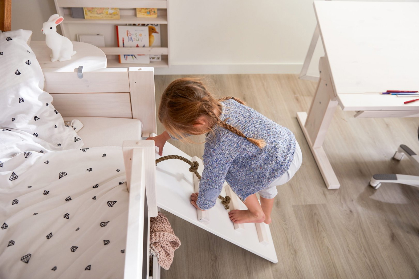 Kojenbett Climb & Slide Deluxe Lattenrost, Weiss lasiert 11