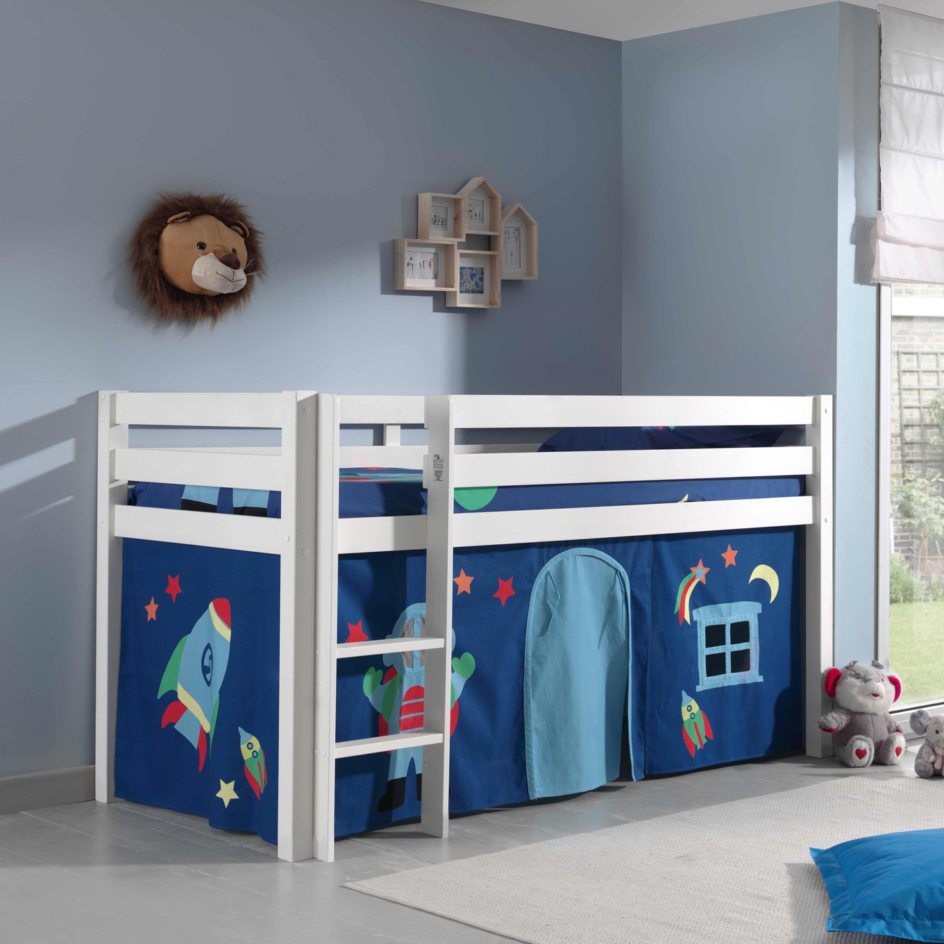 Halbhohes Bett Astro Weiss, mit Spielvorhang #2