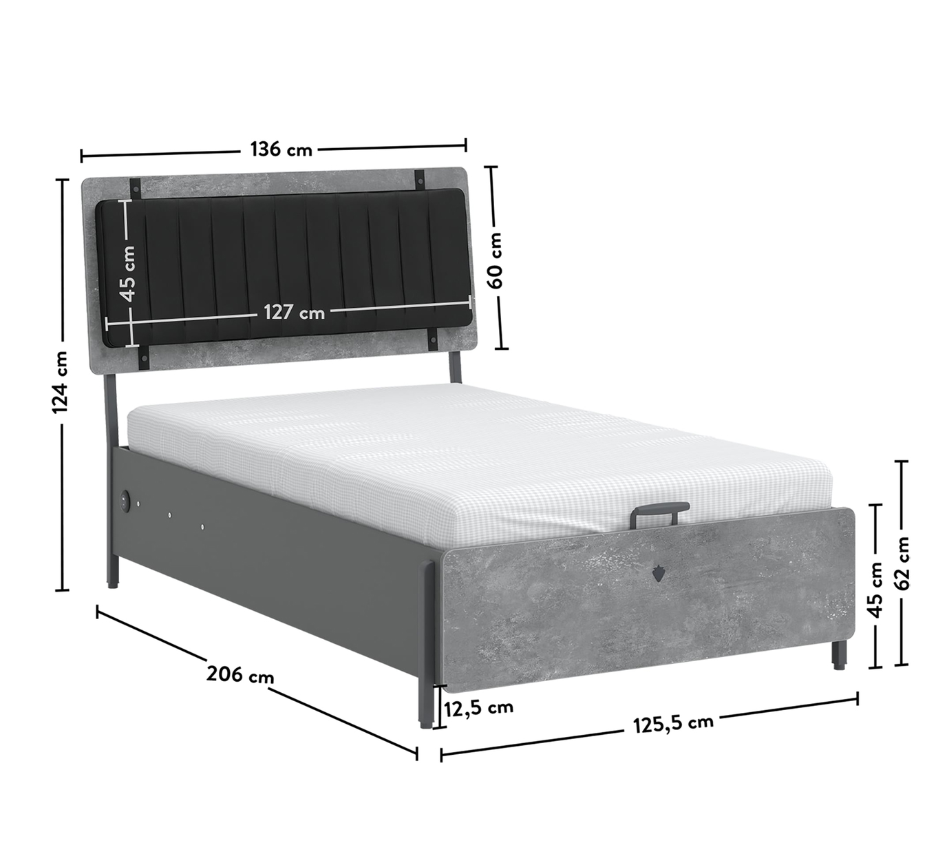Bett Space Gray mit Stauraum, 120 x 200 cm 9