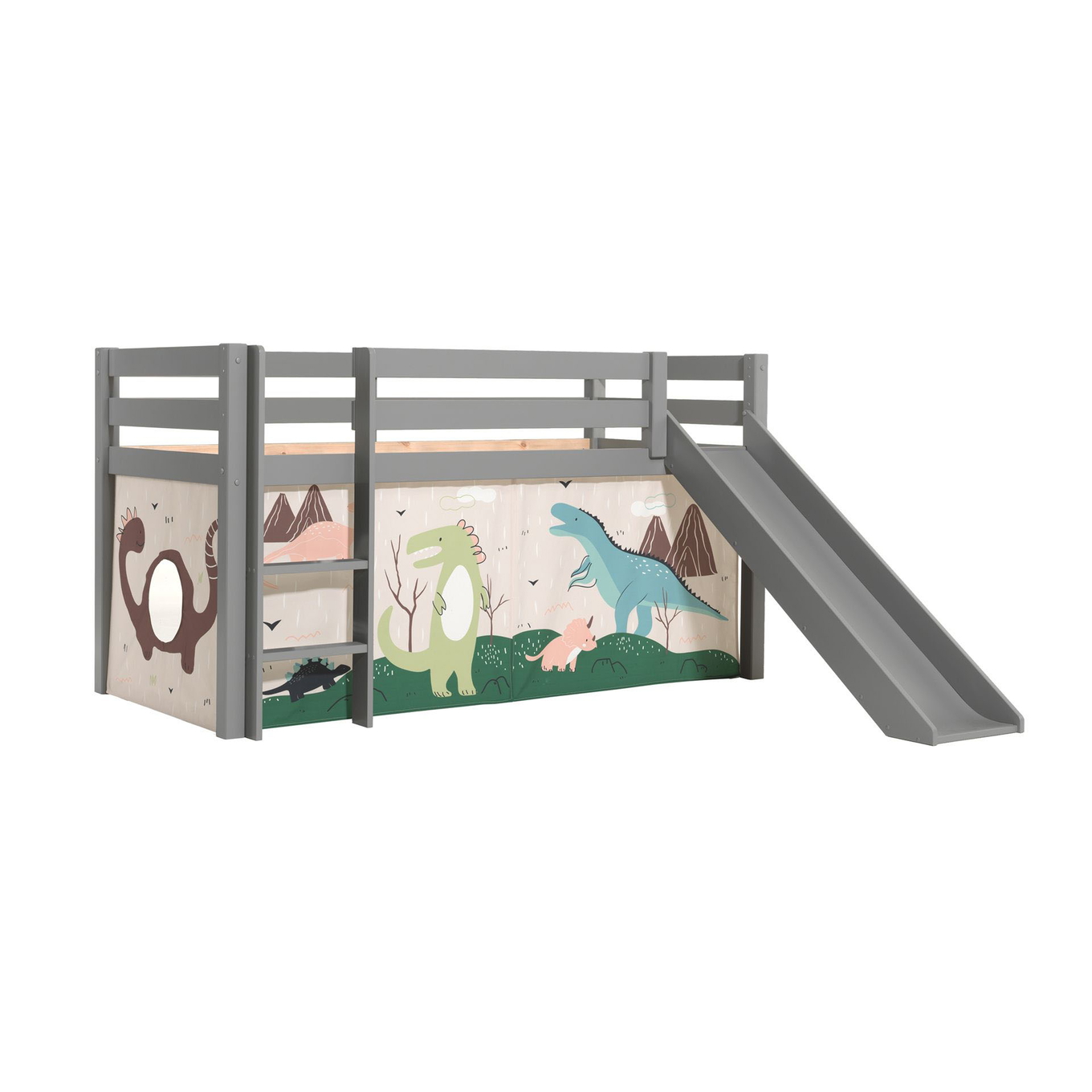 Halbhohes Bett Dino mit Rutsche Grau