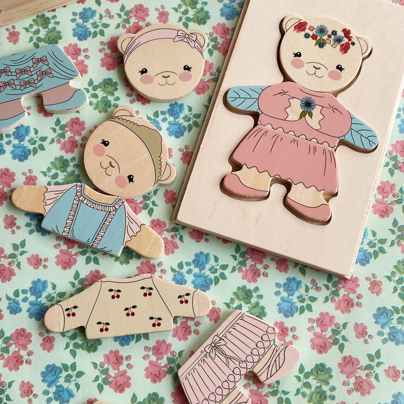 Holz-Teddy-Anziehpuzzle FSC Dusty Pink #2