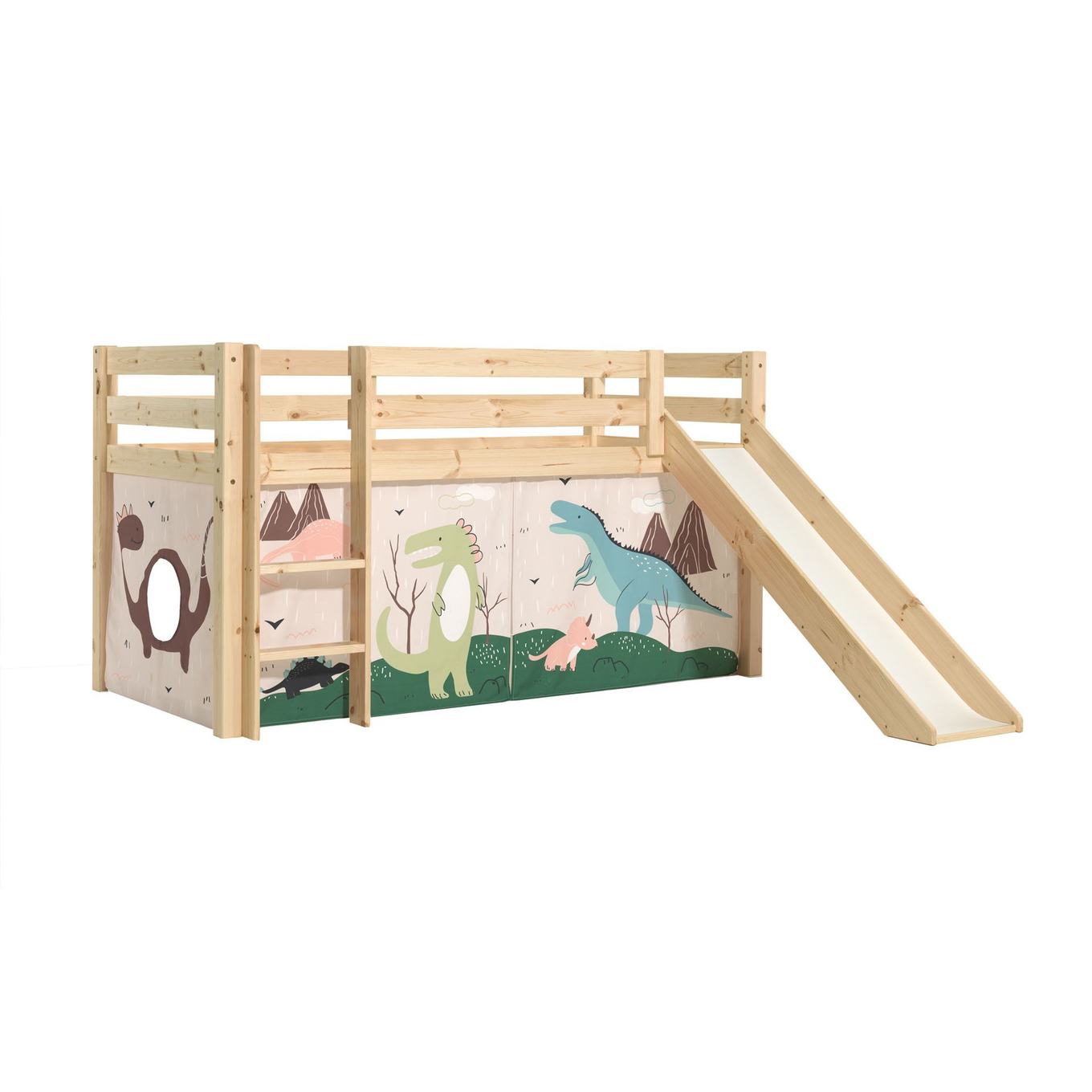 Halbhohes Bett Dino mit Rutsche Holz