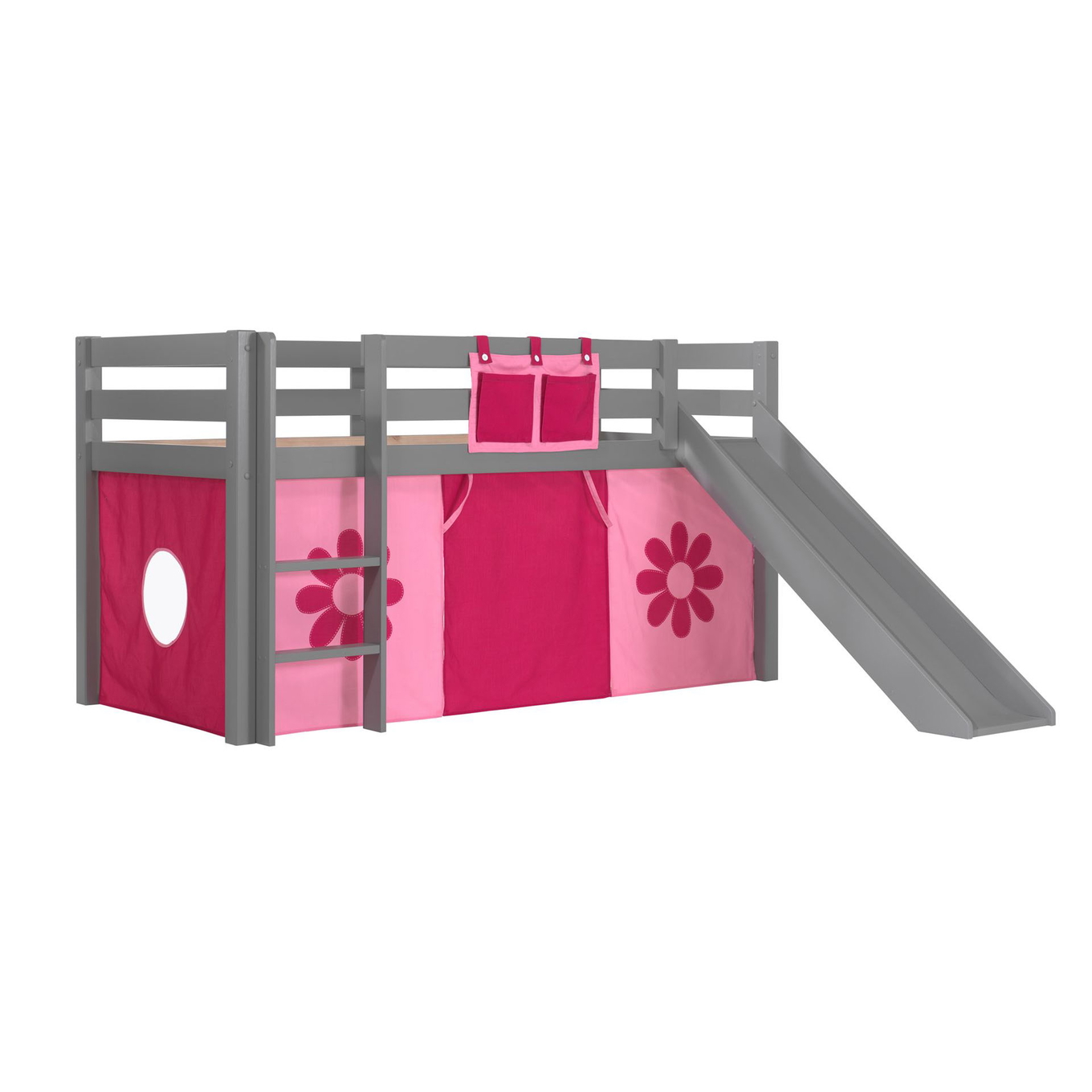 Halbhohes Bett Pink Flower mit Rutsche Grau
