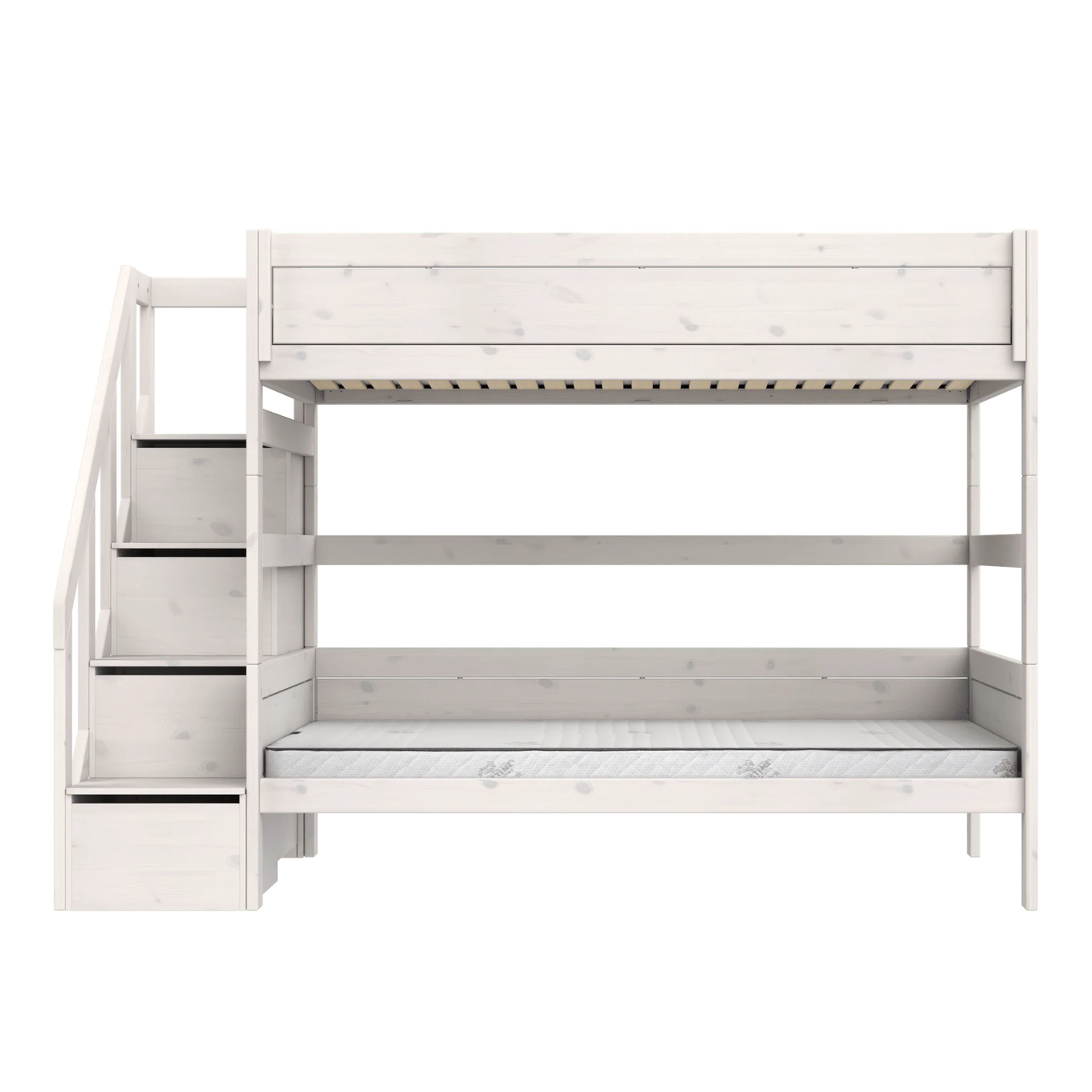 Etagenbett mit Treppe 120x200cm Deluxe Lattenrost, Weiss lasiert #2