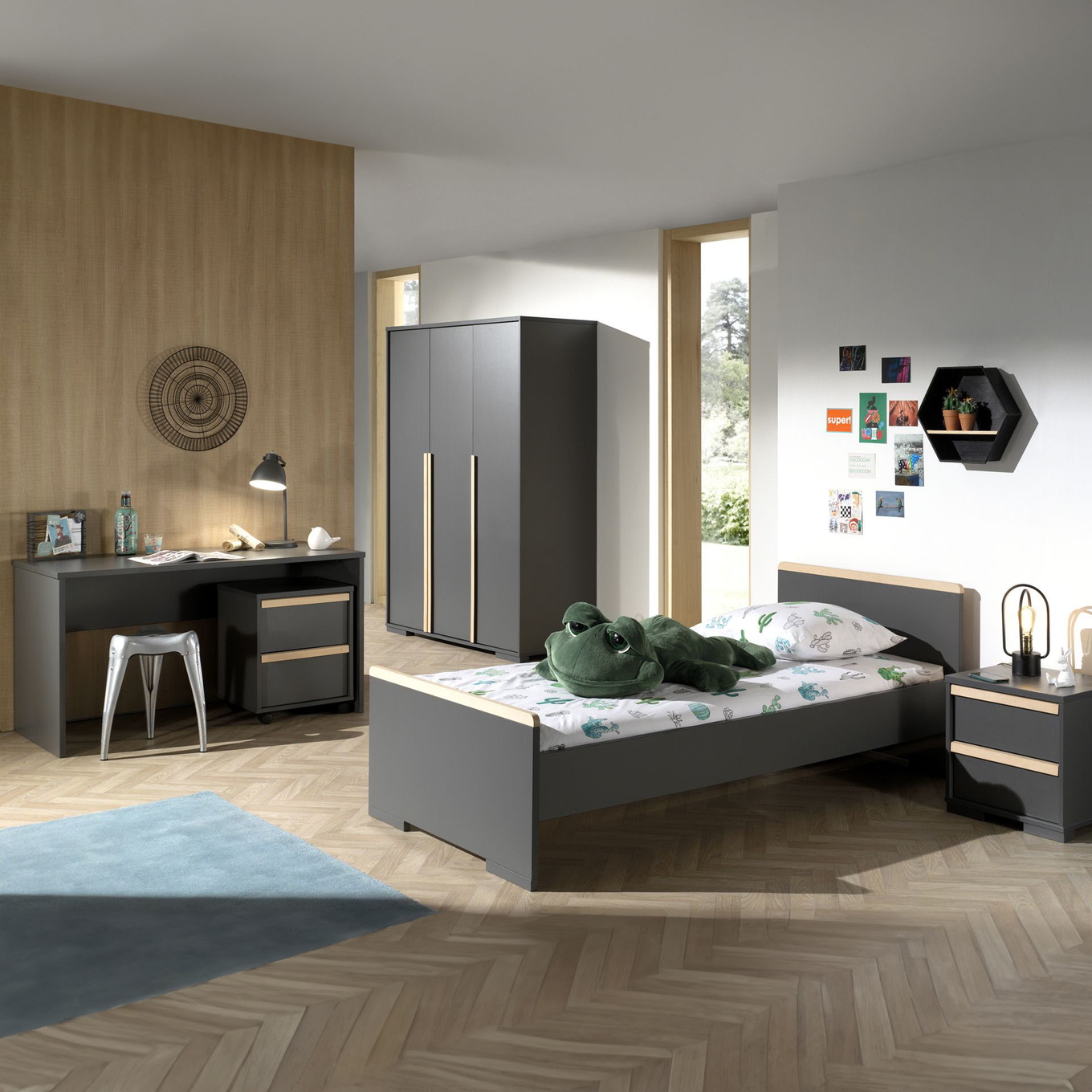 Kinderzimmer London 5-teilig Set inkl. Schreibtisch Anthrazit, 3 #2