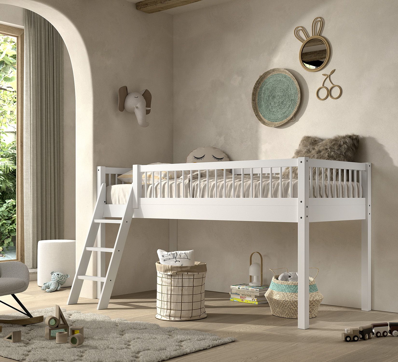 Hochbett Forrest inkl. Spielvorhang Weiss 4