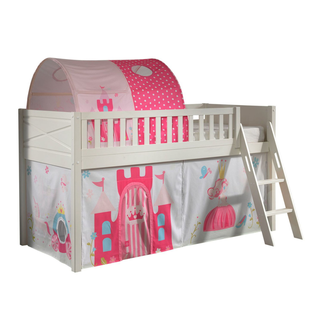 Halbhohes Bett Scott Princess mit Spielvorhang und Höhle