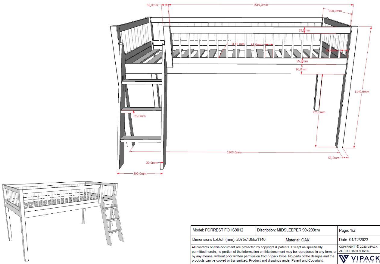 Hochbett Forrest inkl. Spielvorhang Holz 7