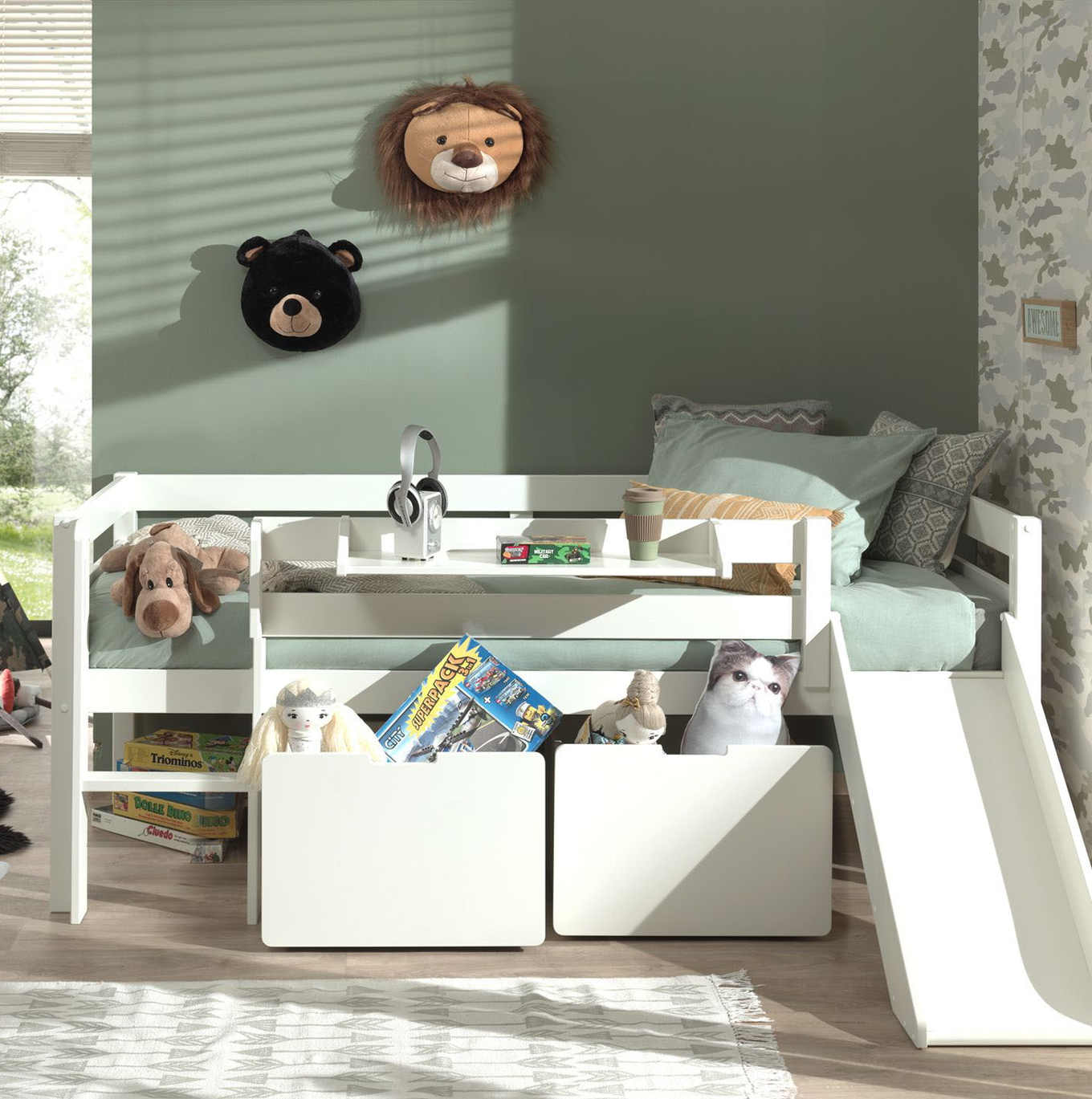 Bett Pino mit Rutsche inkl. Hängeablage & Schubladen 2er-Set Weiss #2