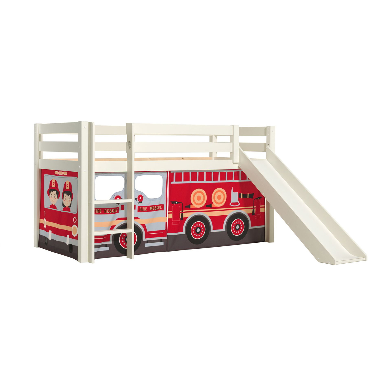Halbhohes Bett Fire Truck mit Rutsche Weiss