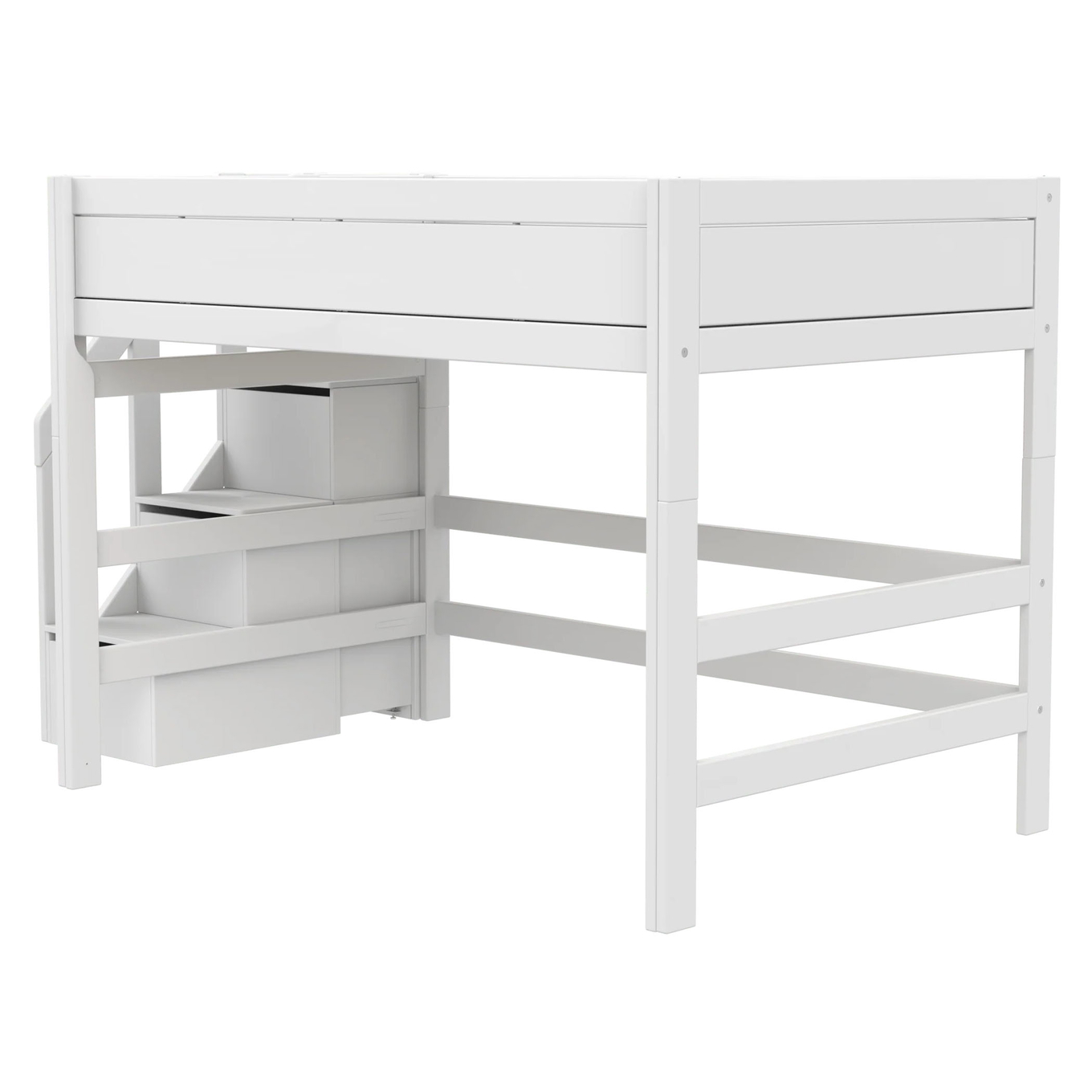 Mittelhohes Bett mit Treppe 120x200cm Rollrost, Weiss 3