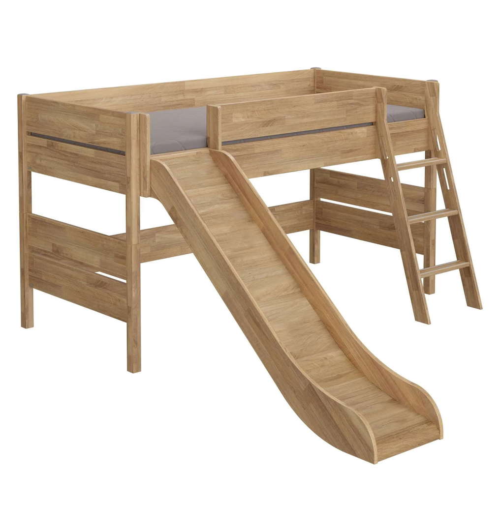 Halbhohes Bett Sten mit Rutsche Holz, mit Schrägleiter