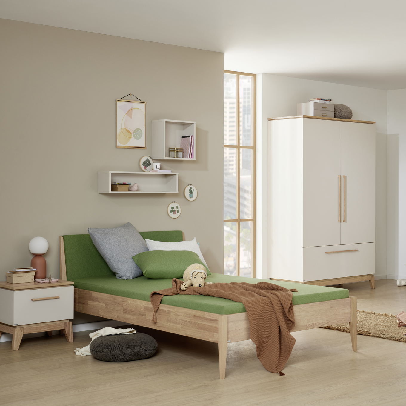 Bett Stiene mit gepolstertem Betthaupt Eiche Nordic Green, 120 x 200 cm #2