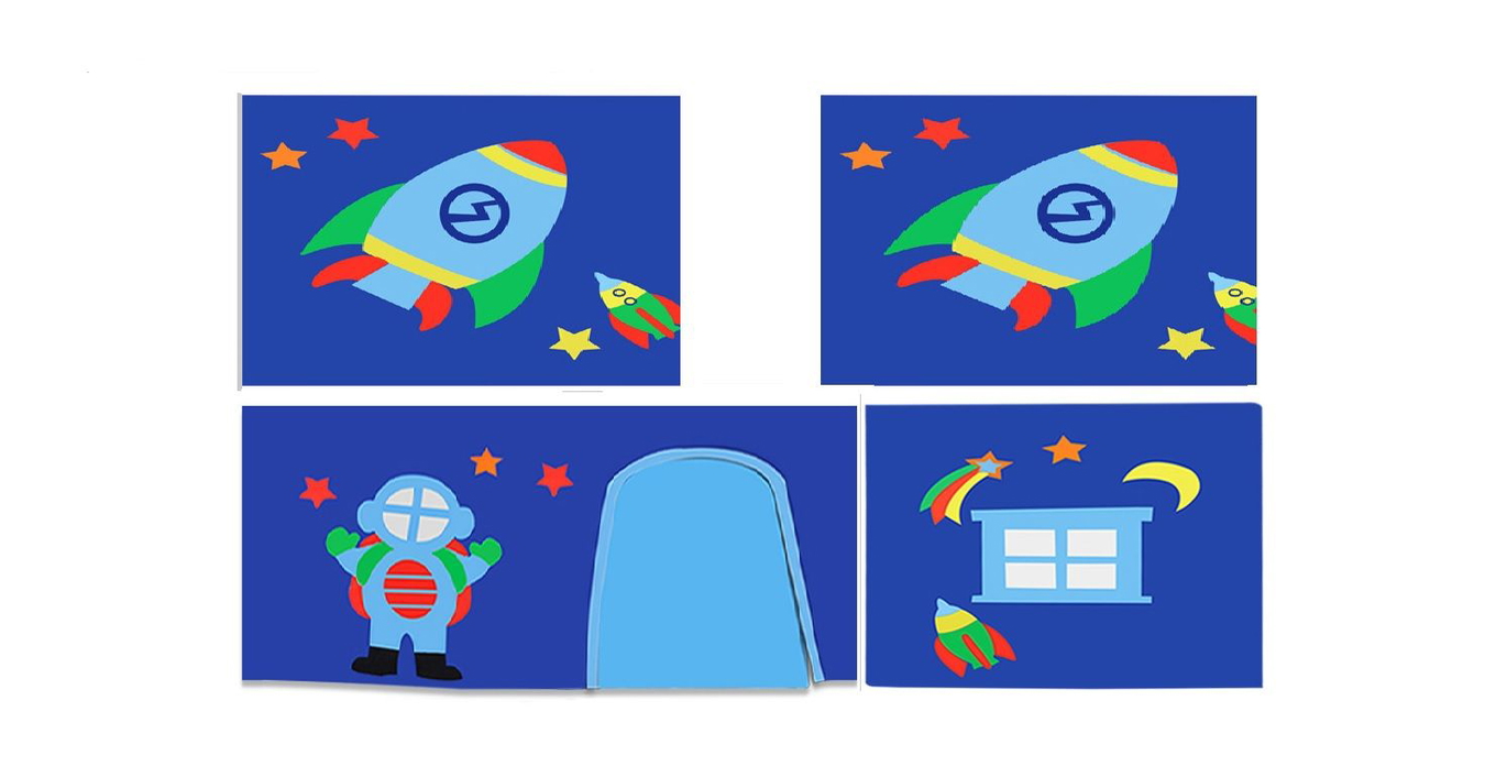 Halbhohes Bett Astro Weiss, mit Spielvorhang und Höhle 4
