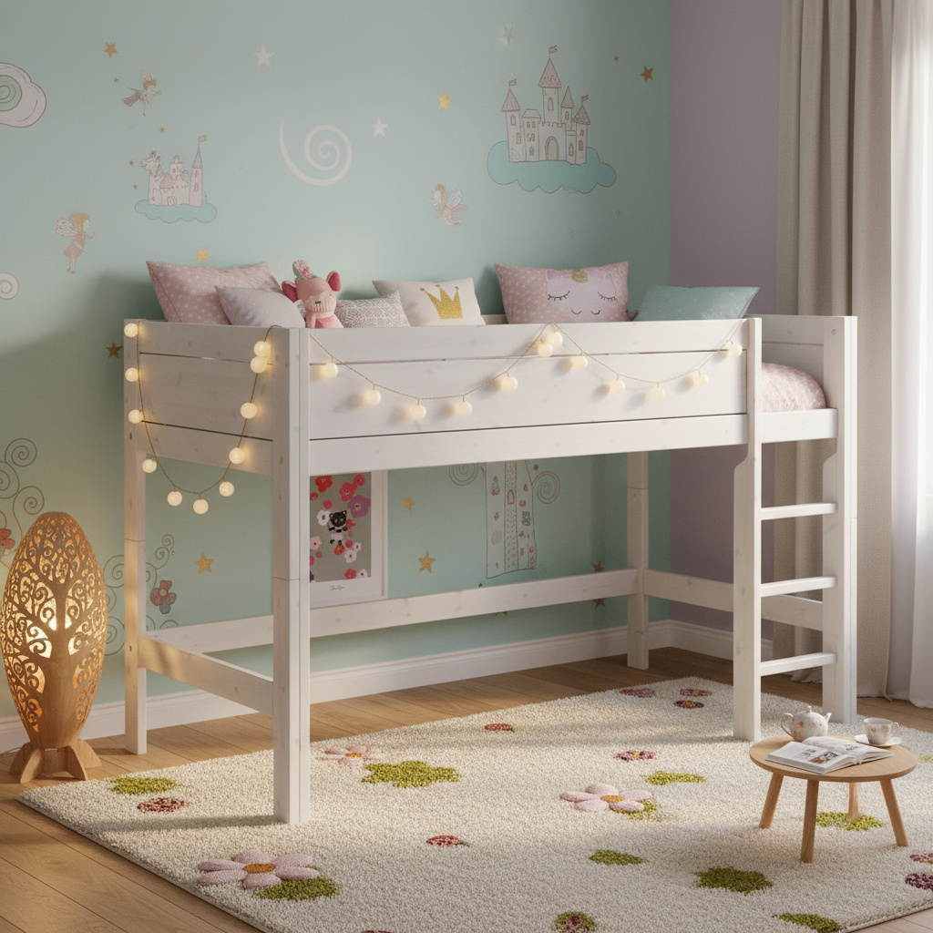 Halbhohes Bett Lifetime Rollrost, Weiss lasiert 5