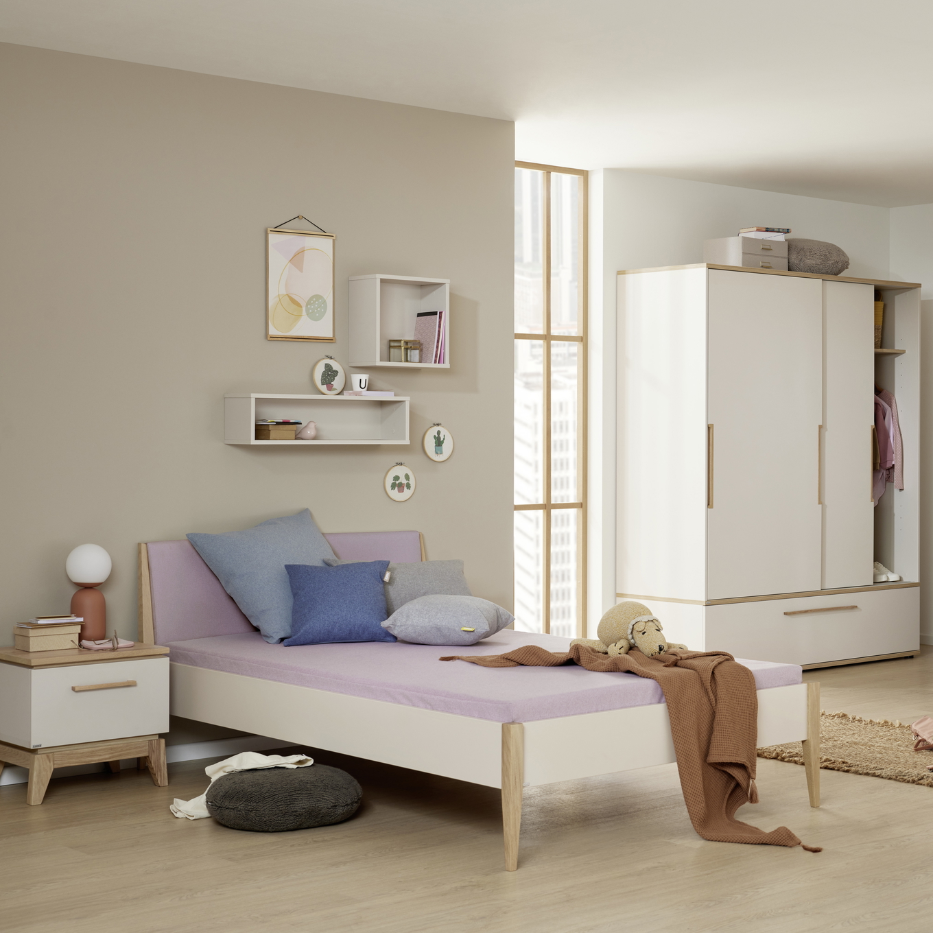 Bett Stiene mit gepolstertem Betthaupt Beige Dunkelrosa, 140 x 200 cm #2