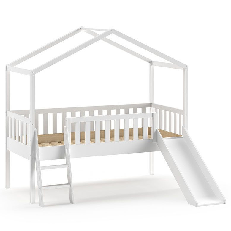 Hausbett Dallas mit Leiter und Rutsche Weiss