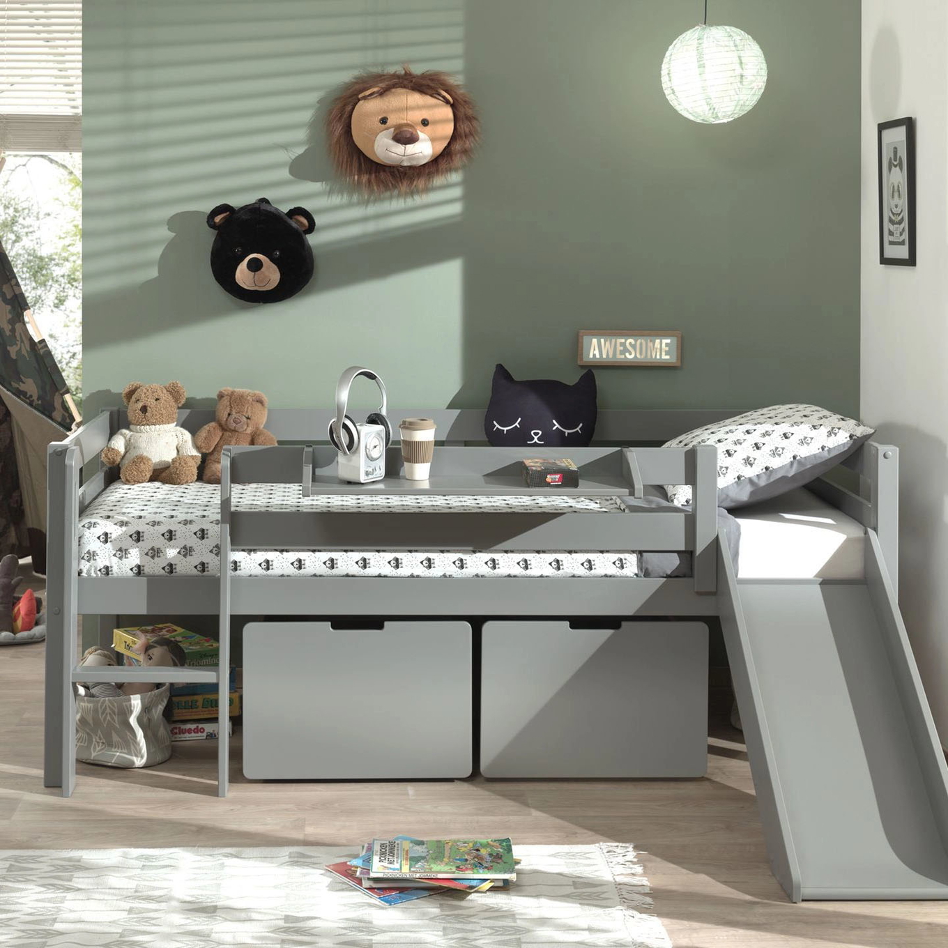 Bett Pino mit Rutsche inkl. Hängeablage & Schubladen 2er-Set Grau #2