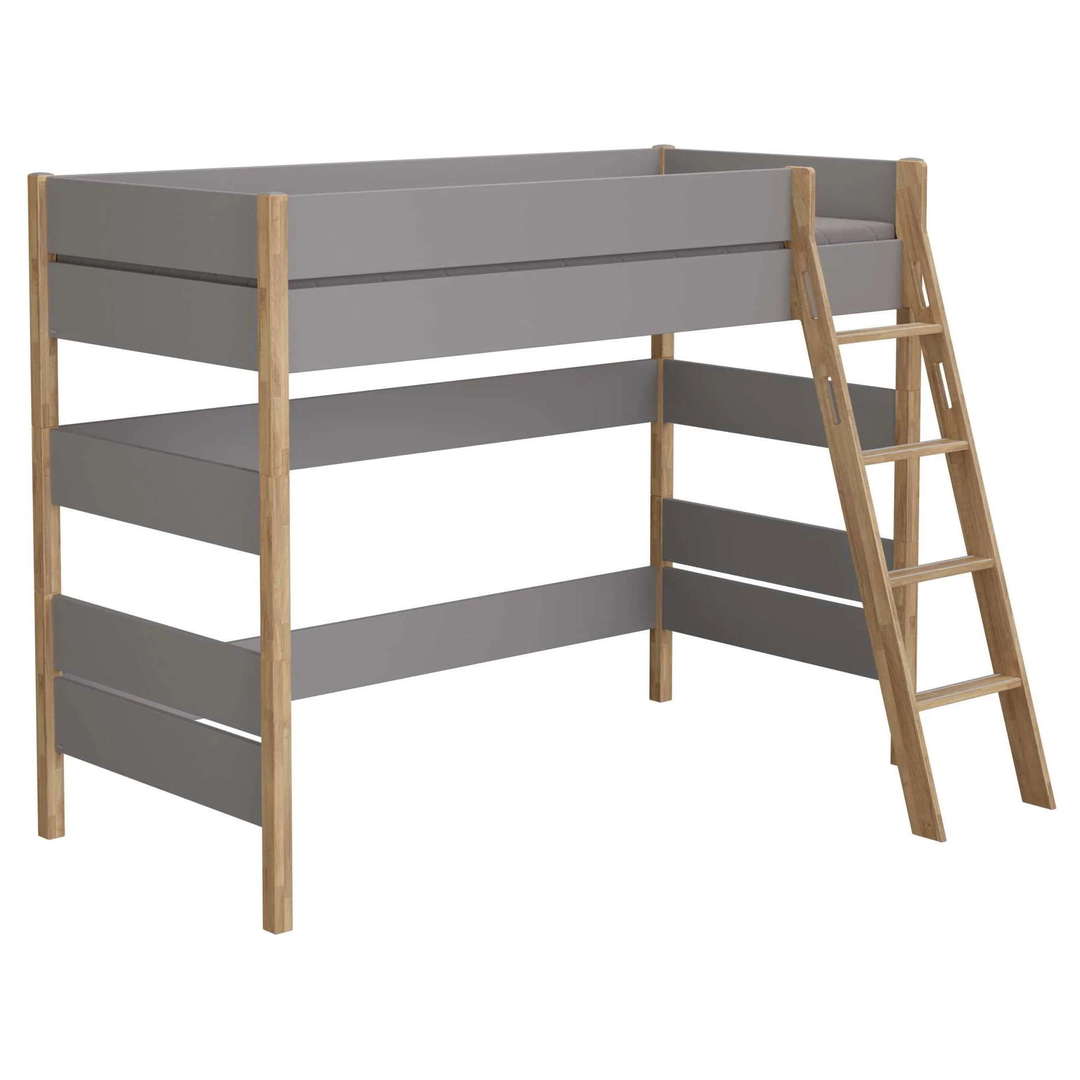 Mittelhohes Bett Sten Grau, mit Schrägleiter