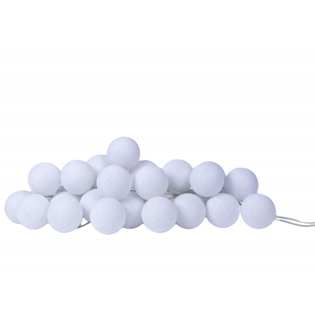 Lichterkette mit Baumwollkugeln Weiss