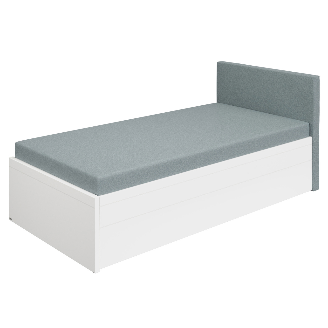 Bett Flynn mit gepolstertem Betthaupt Weiss, Aschblau