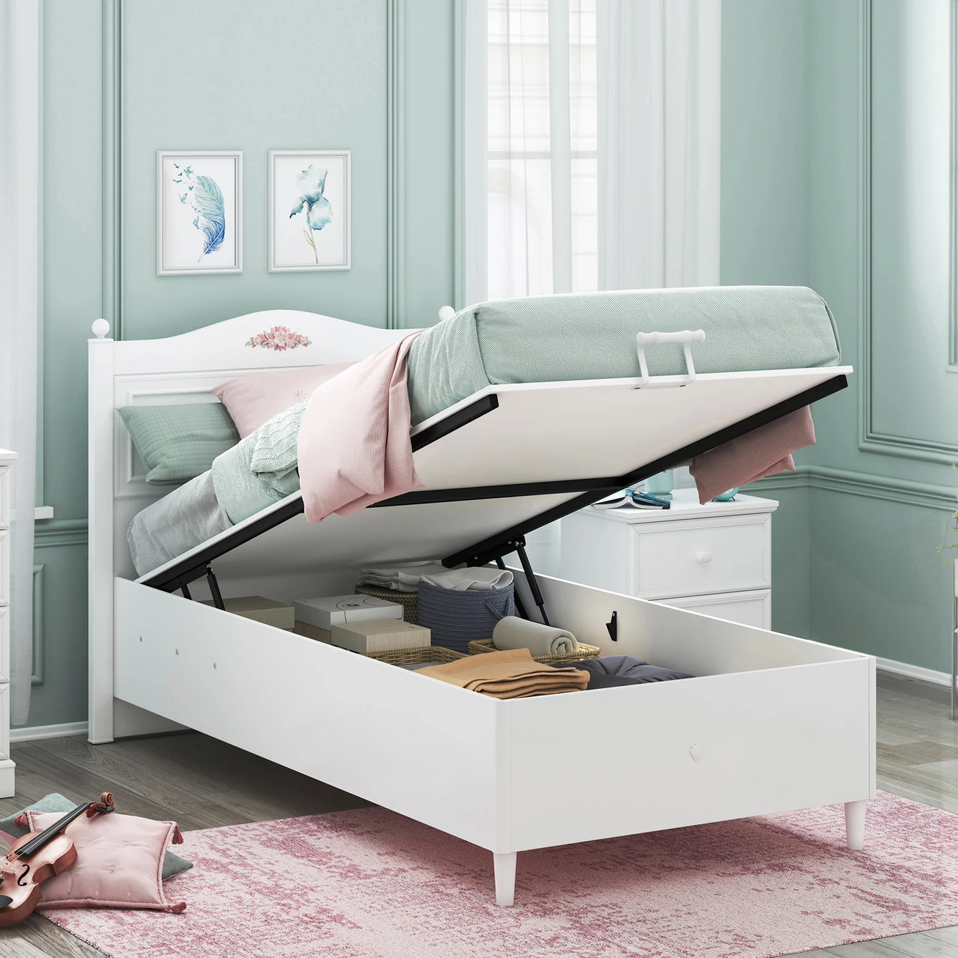 Bett Rustik mit Stauraum, 100 x 200 cm 3