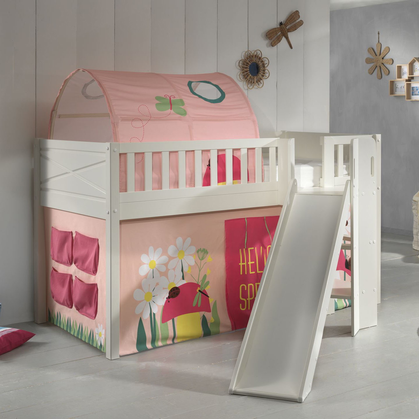 Halbhohes Bett Scott Spring mit Rutsche mit Spielvorhang und Höhle #2