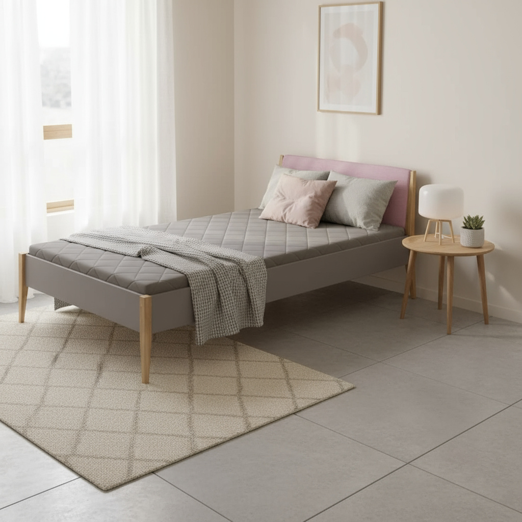 Bett Sten mit gepolstertem Betthaupt Schiefergrau Dunkelrosa, 140 x 200 cm 5