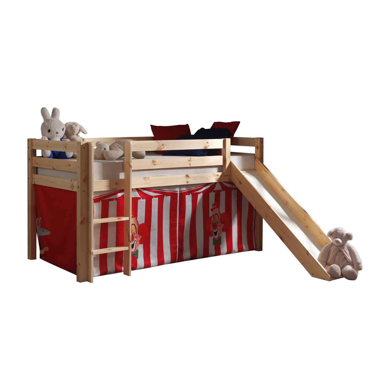 Halbhohes Bett Zirkus mit Rutsche Holz