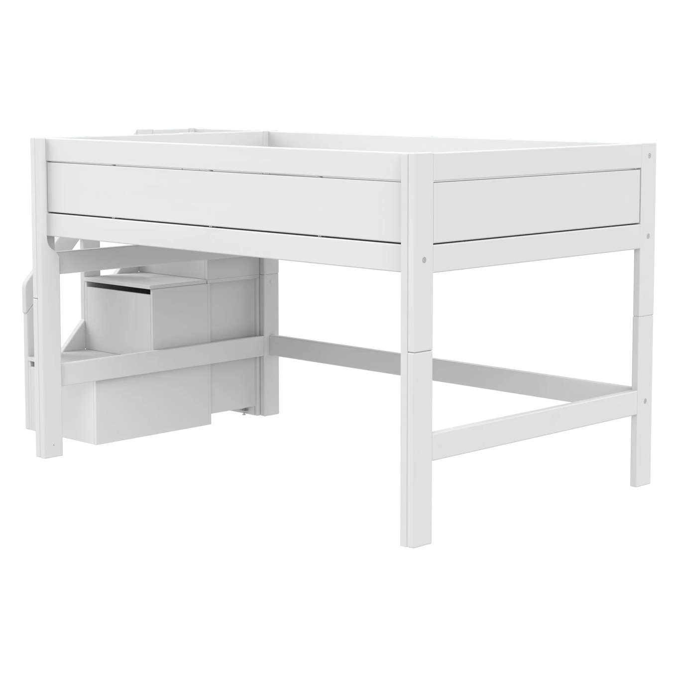 Halbhohes Bett mit Treppe 120x200cm Rollrost, Weiss 3