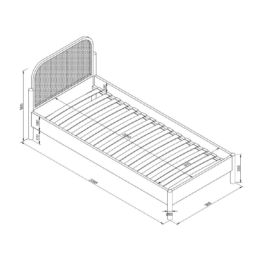 Bett Olive Rattan 90 x 200 cm 3