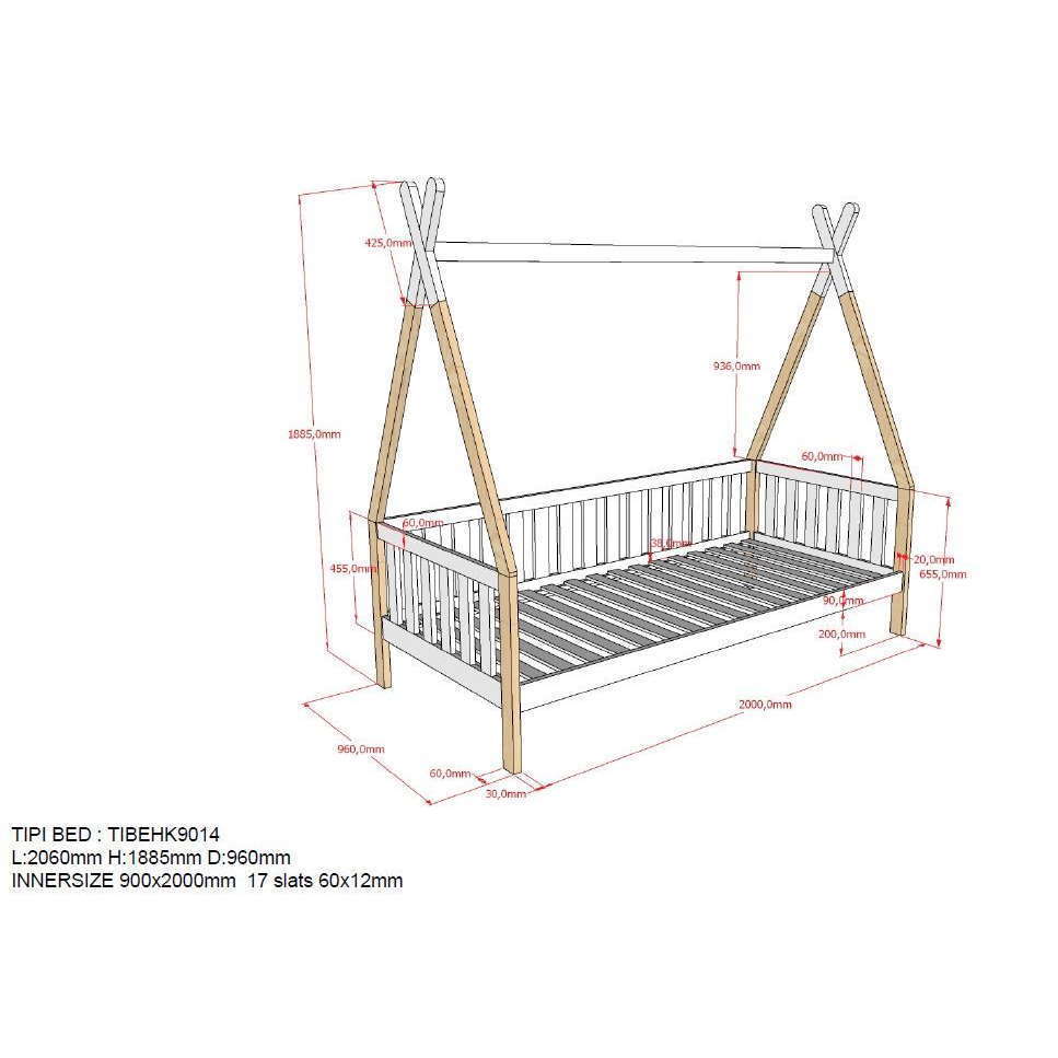 Tipibett mit Ausziehkasten und Umrandung Weiss 3