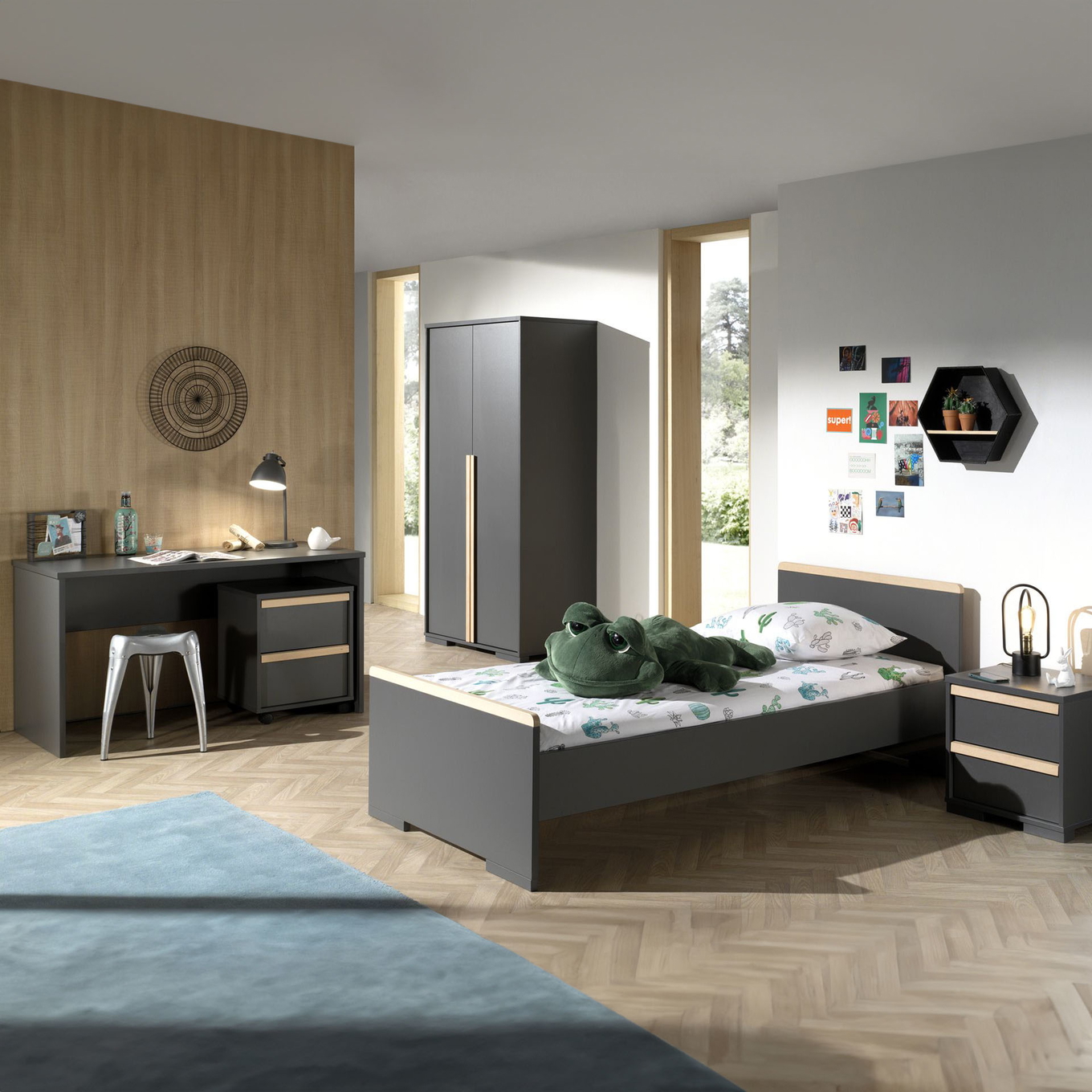 Kinderzimmer London 5-teilig Set inkl. Schreibtisch Anthrazit, 2 #2