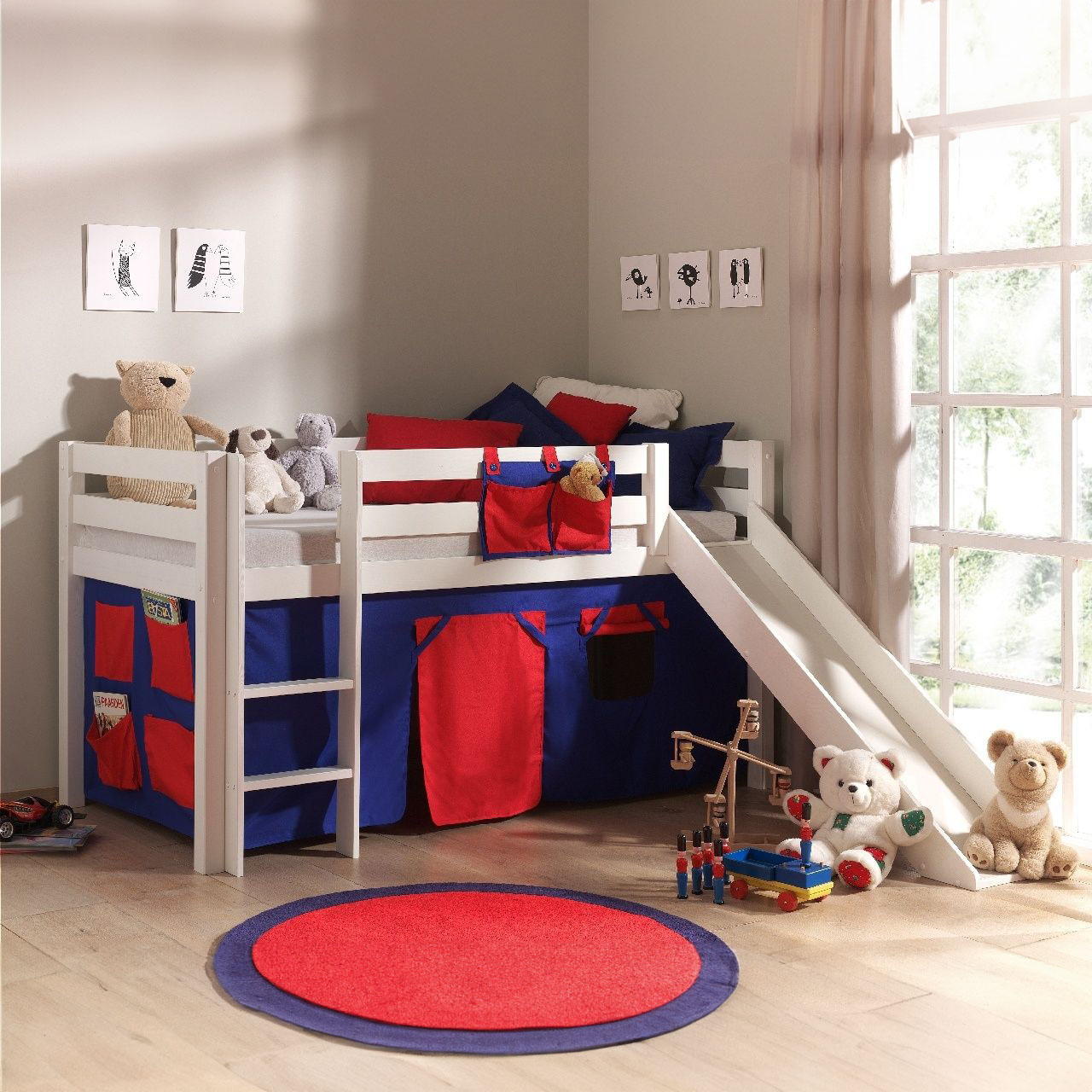 Halbhohes Bett Domino mit Rutsche Weiss #2