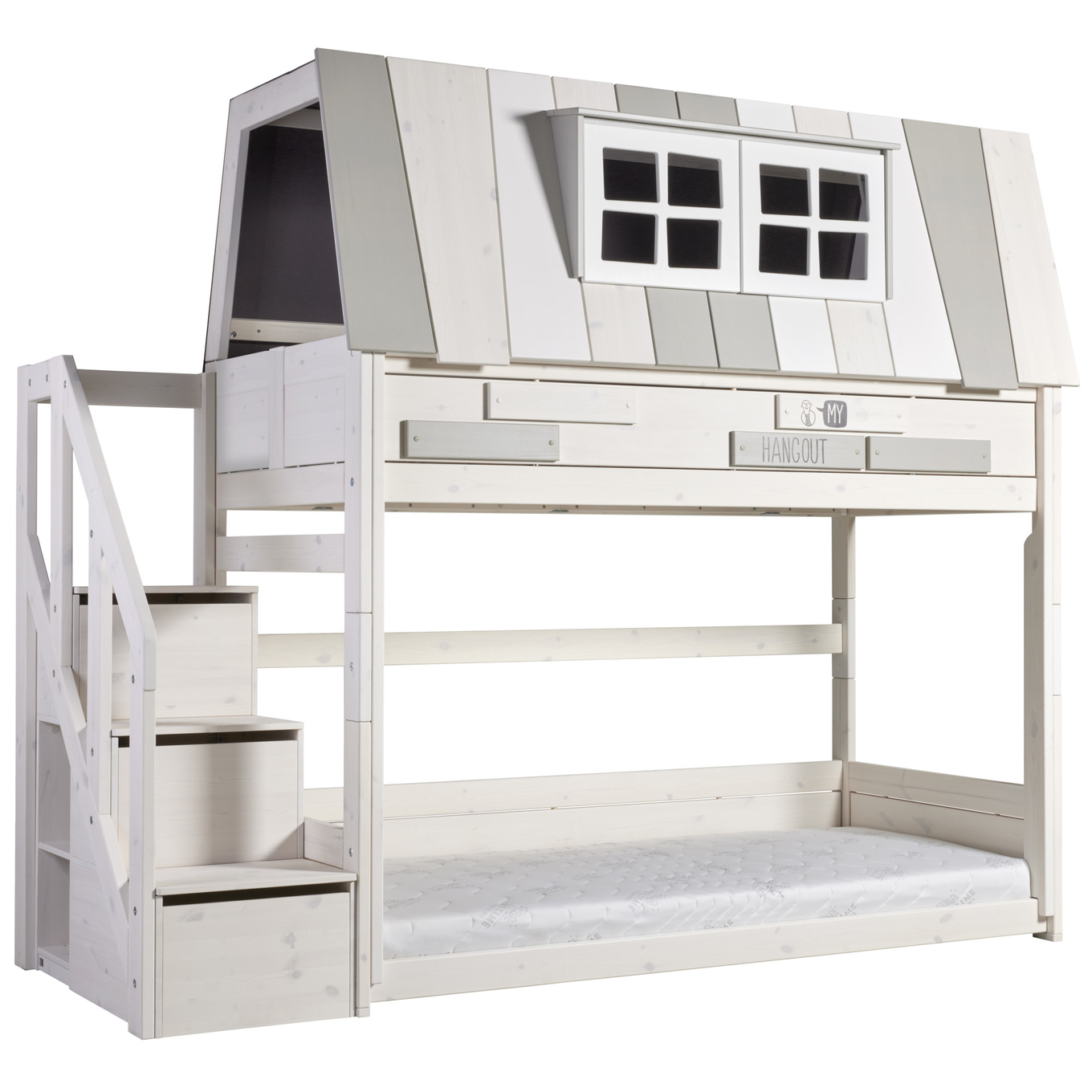 Niedriges Etagenbett My Hangout Deluxe Lattenrost, Weiss lasiert