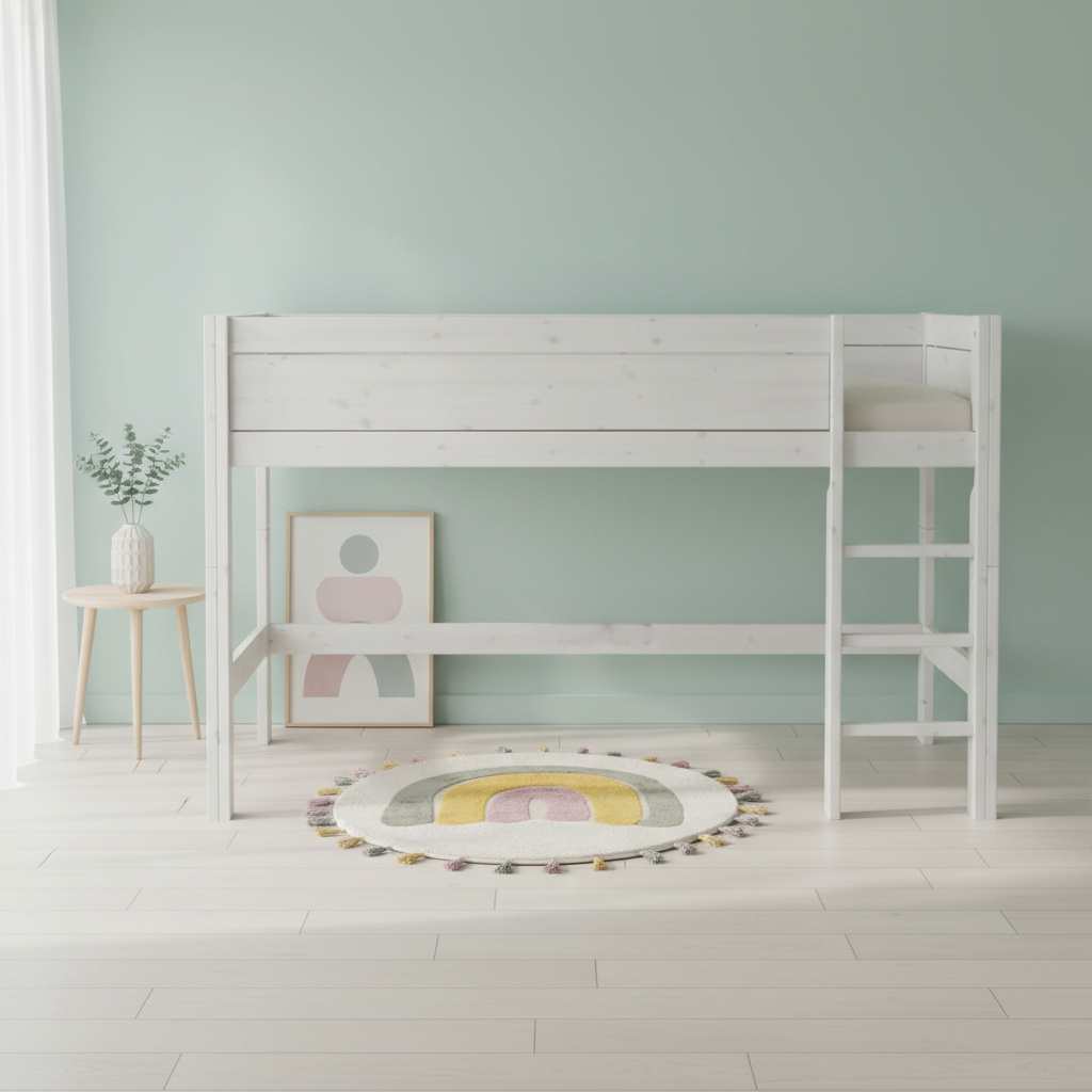 Halbhohes Bett Lifetime Deluxe Lattenrost, Weiss lasiert 4