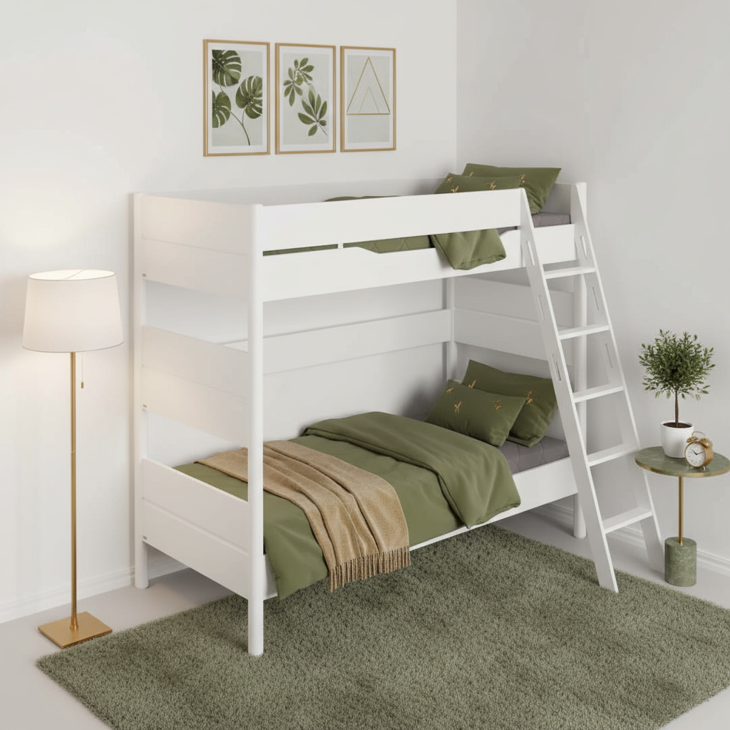 Hohes Etagenbett Ylvie mit Schrägleiter, Weiss, 90 x 200 cm 4