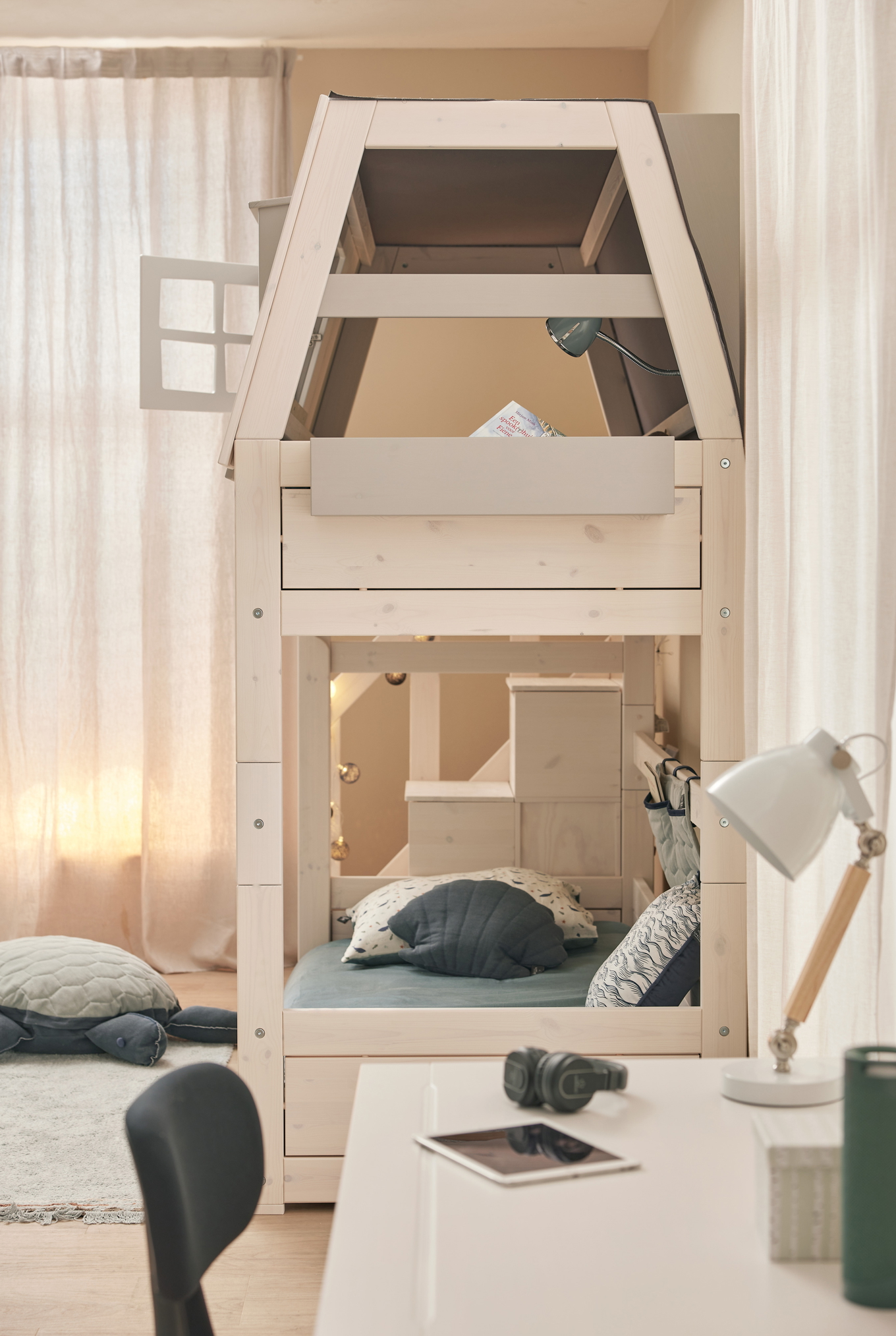 Niedriges Etagenbett My Hangout Deluxe Lattenrost, Weiss lasiert 4