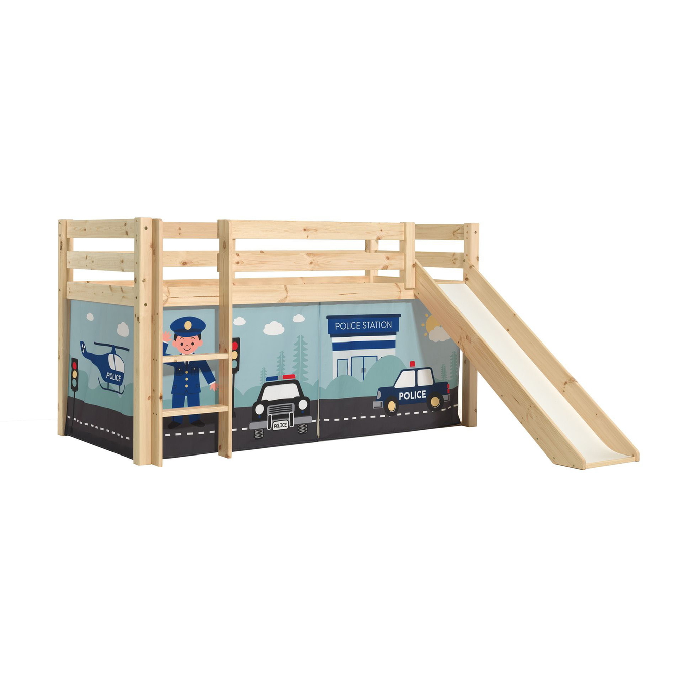 Halbhohes Bett Police mit Rutsche Holz