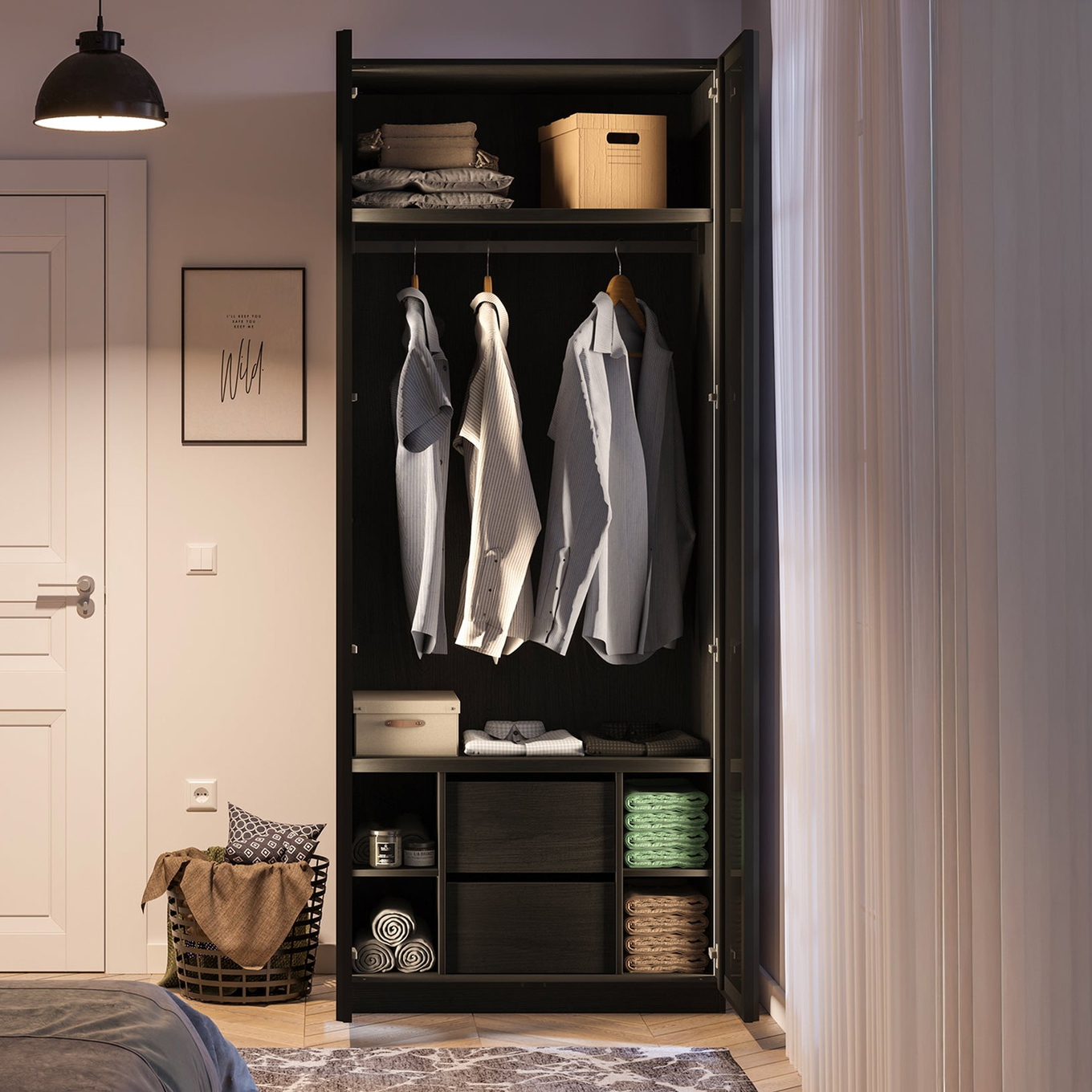 Kleiderschrank Black Glass Door 2-türig 3