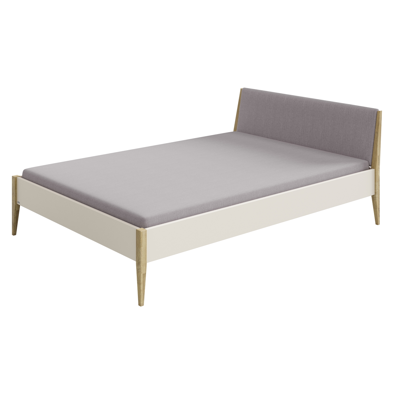 Bett Stiene mit gepolstertem Betthaupt Beige Steingrau, 120 x 200 cm