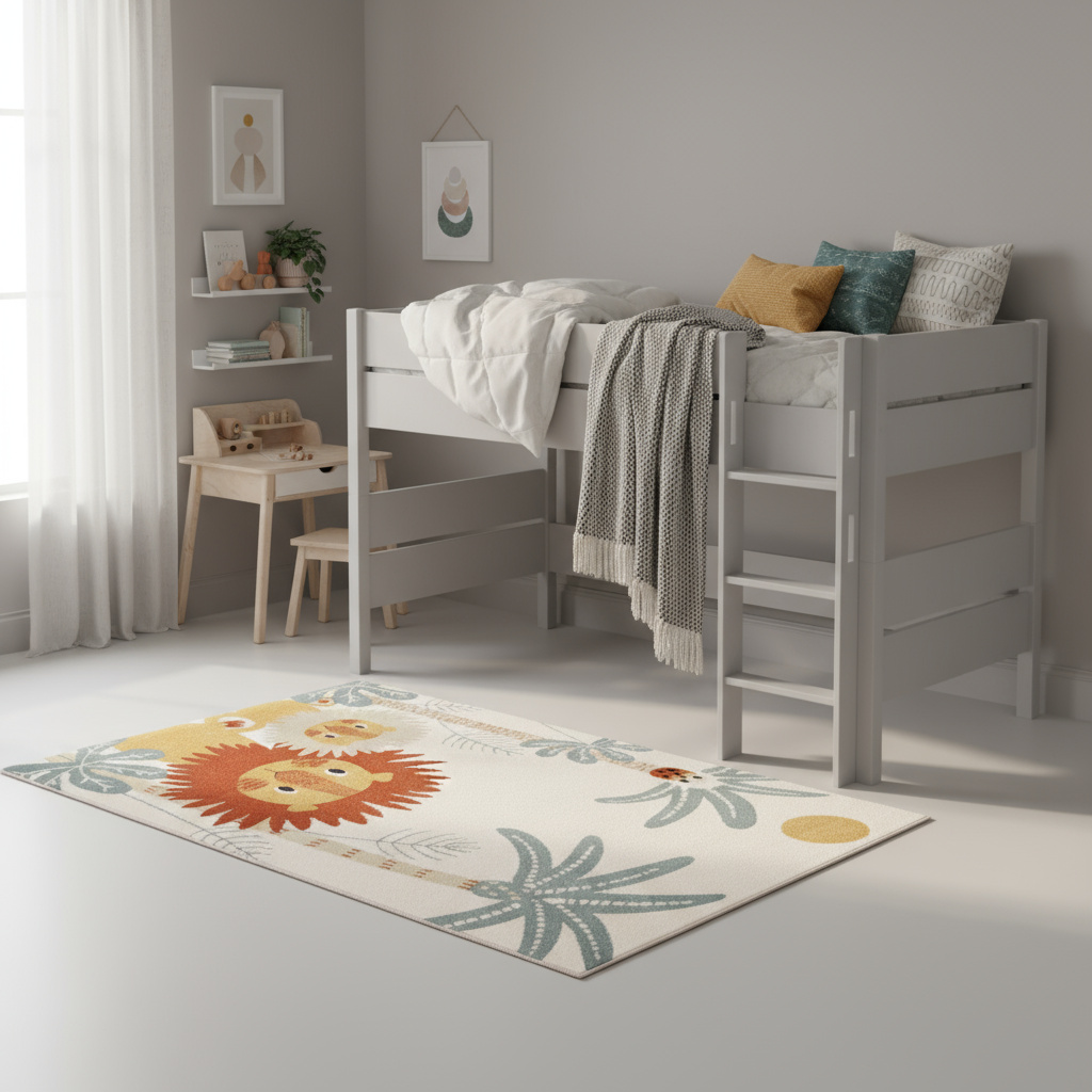 Halbhohes Bett Tiago Grau, mit gerader Leiter, 120 x 200 cm 5