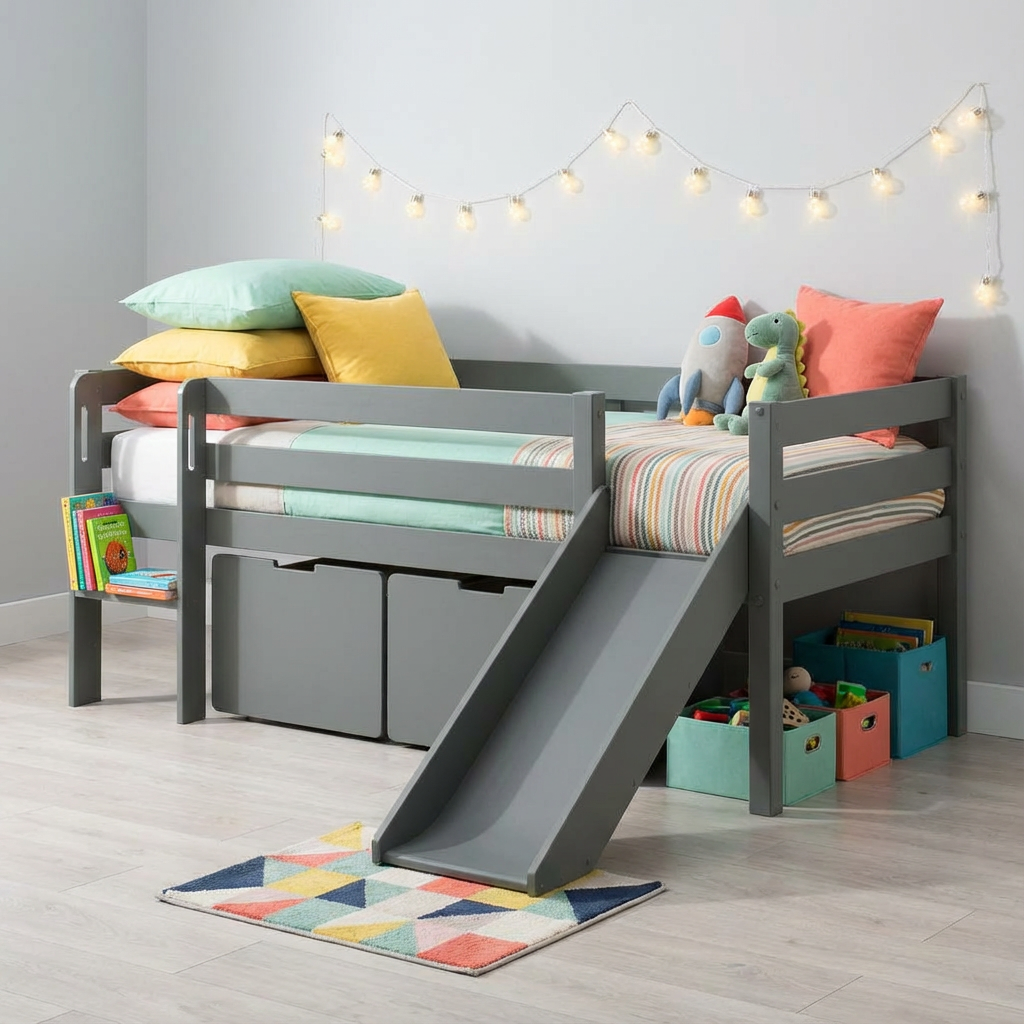 Bett Pino mit Rutsche Grau, mit Schubladen #2